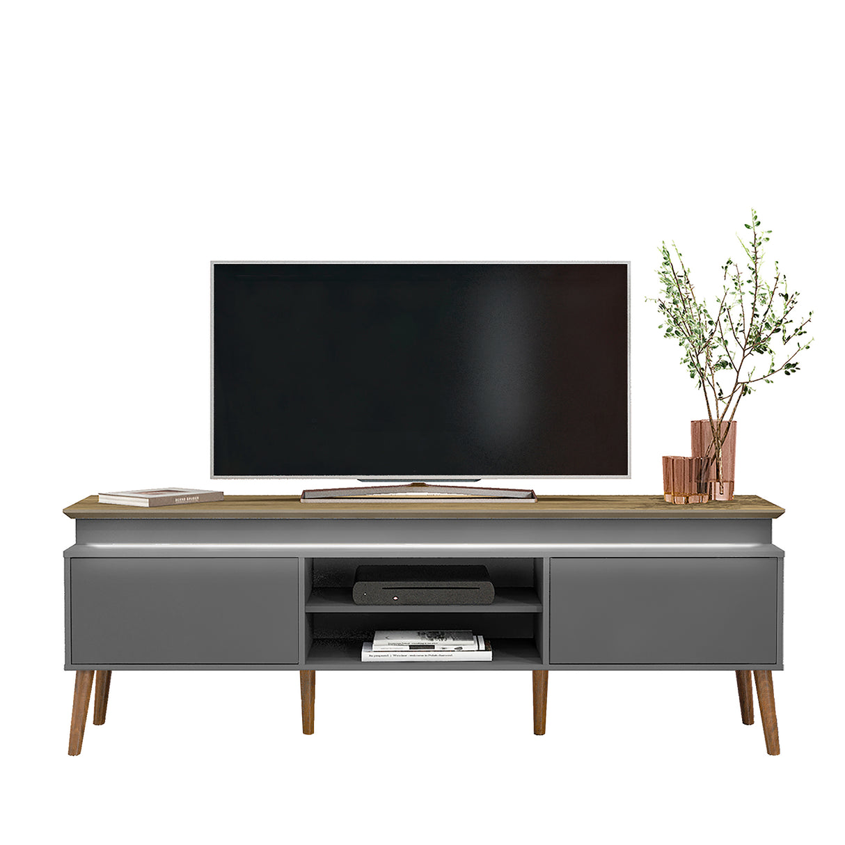 Rack de TV Lumina Gris 180x62.5cm para TV Hasta 75" Pulgadas y con Ranura para Cables
