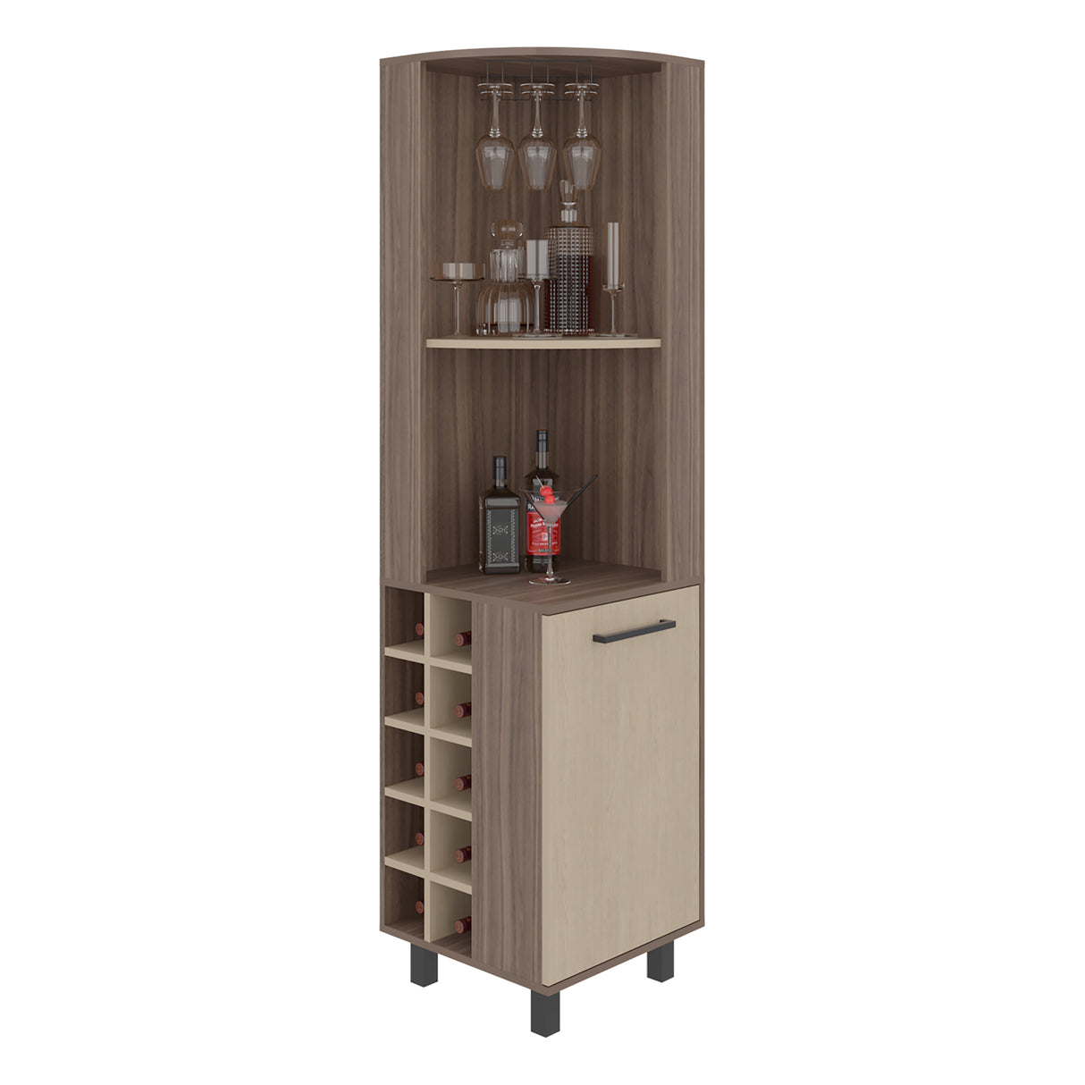 Bar Esquinero Kaia Avellana y Cartagena 45x180cm con Doce Compartimientos y con Diez Portabotellas