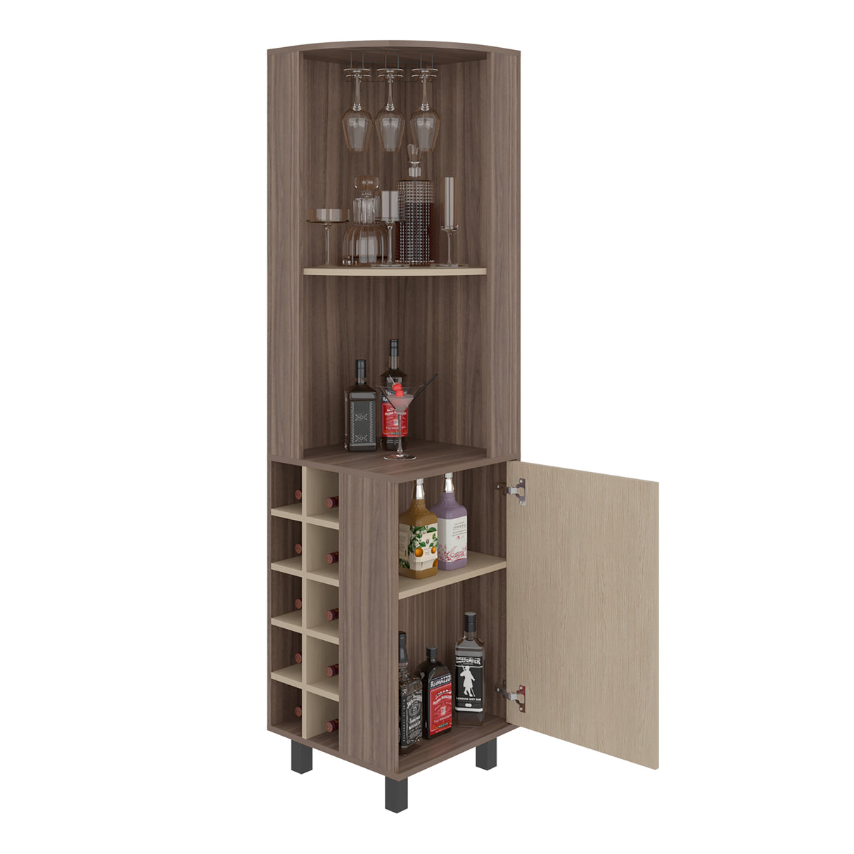 Bar Esquinero Kaia Avellana y Cartagena 45x180cm con Doce Compartimientos y con Diez Portabotellas
