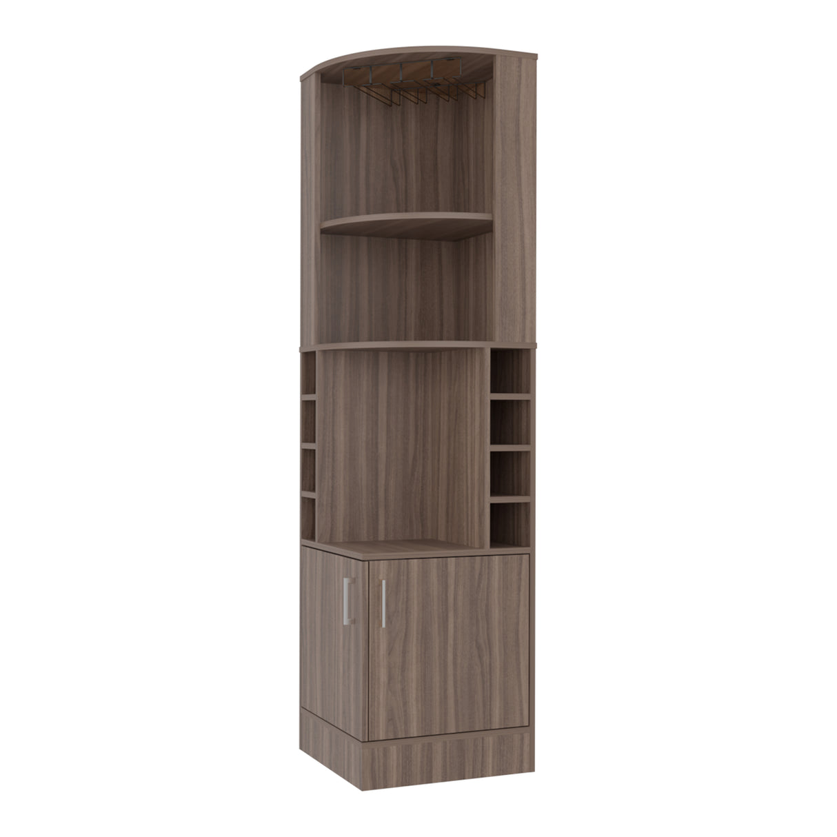 Bar Esquinero Syrah Avellana 46.9x180.6cm con Diez Compartimientos y con Ocho Portabotellas