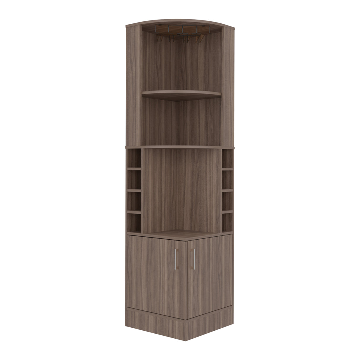 Bar Esquinero Syrah Avellana 46.9x180.6cm con Diez Compartimientos y con Ocho Portabotellas