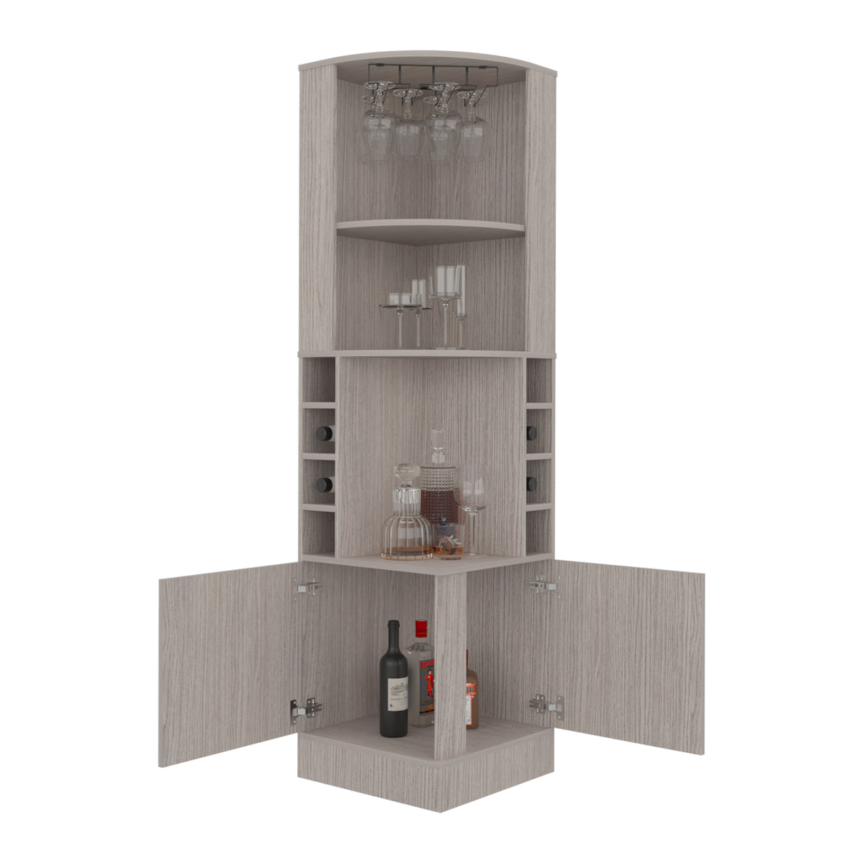 Bar Esquinero Syrah Positano 46.9x180.6cm con Diez Compartimientos y con Ocho Portabotellas