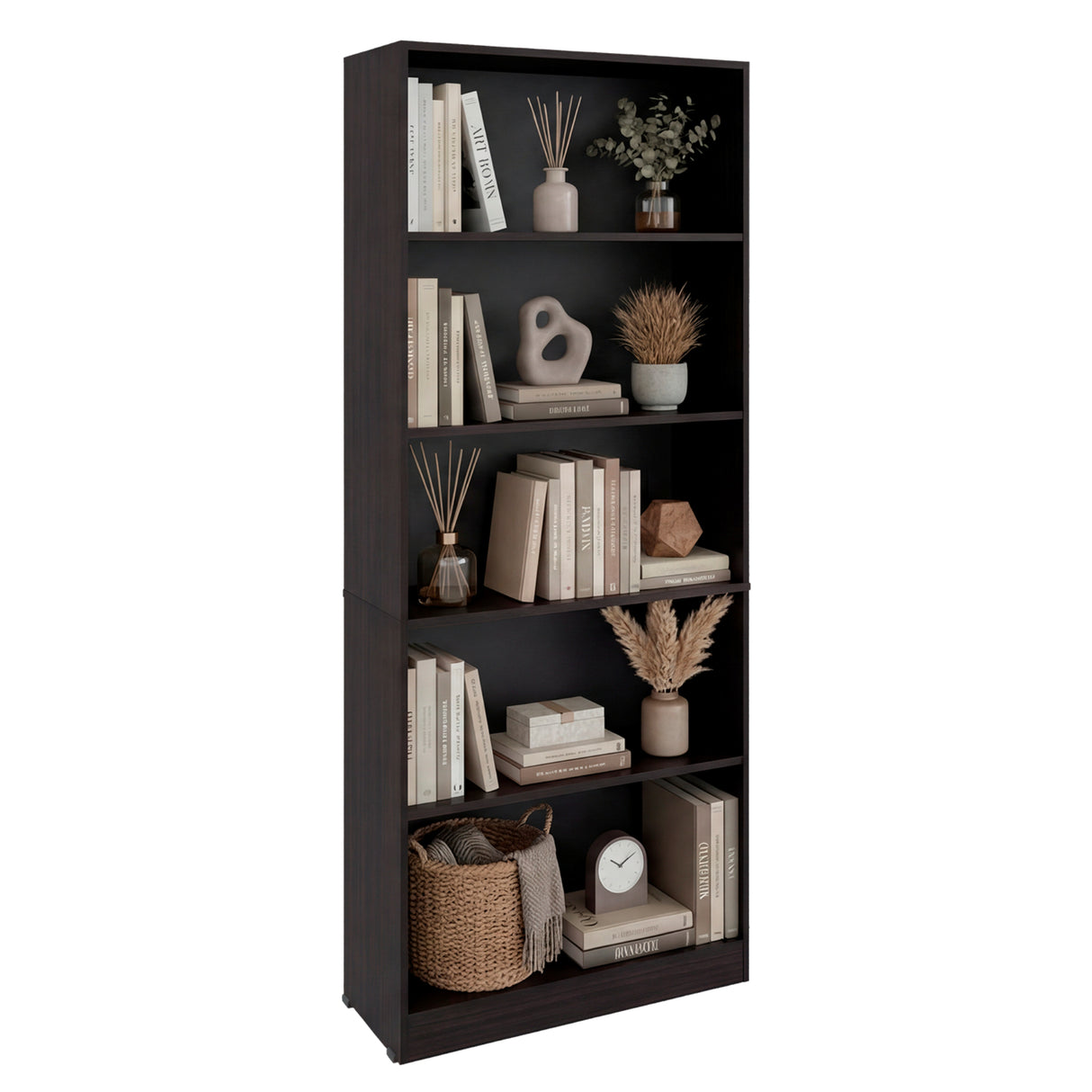 Biblioteca Basica Wengue 74.6x180.7cm Rectangular con Cinco Compartimientos y Cuatro Entrepaños