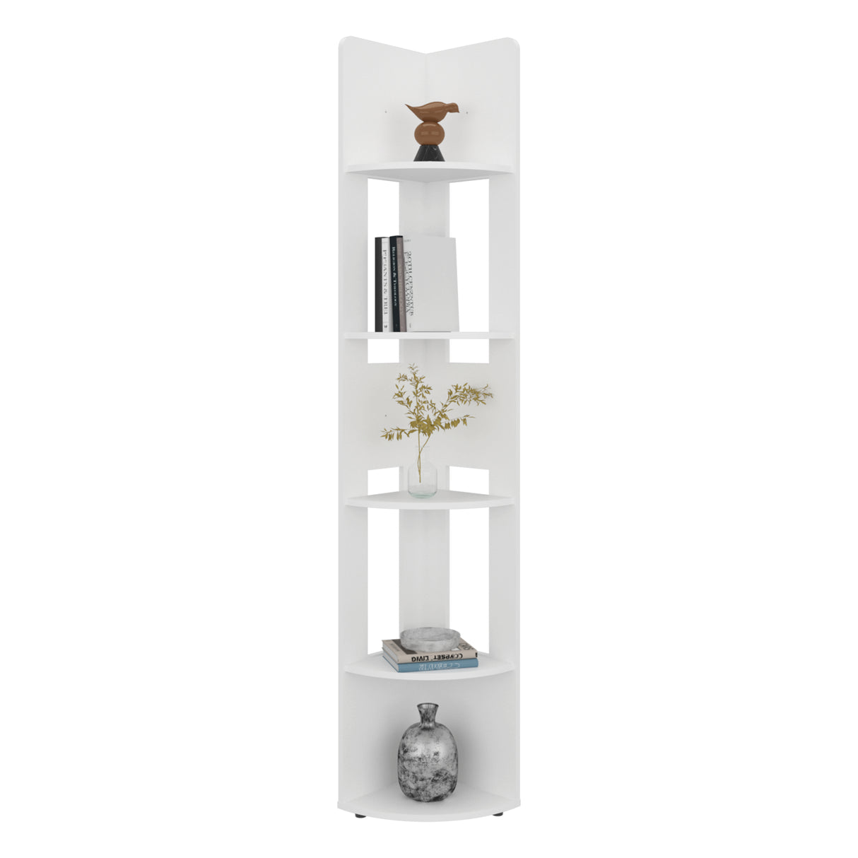 Estante Home E7 Blanco 30x180.6cm Triangular con Cinco Compartimientos y Cuatro Entrepaños