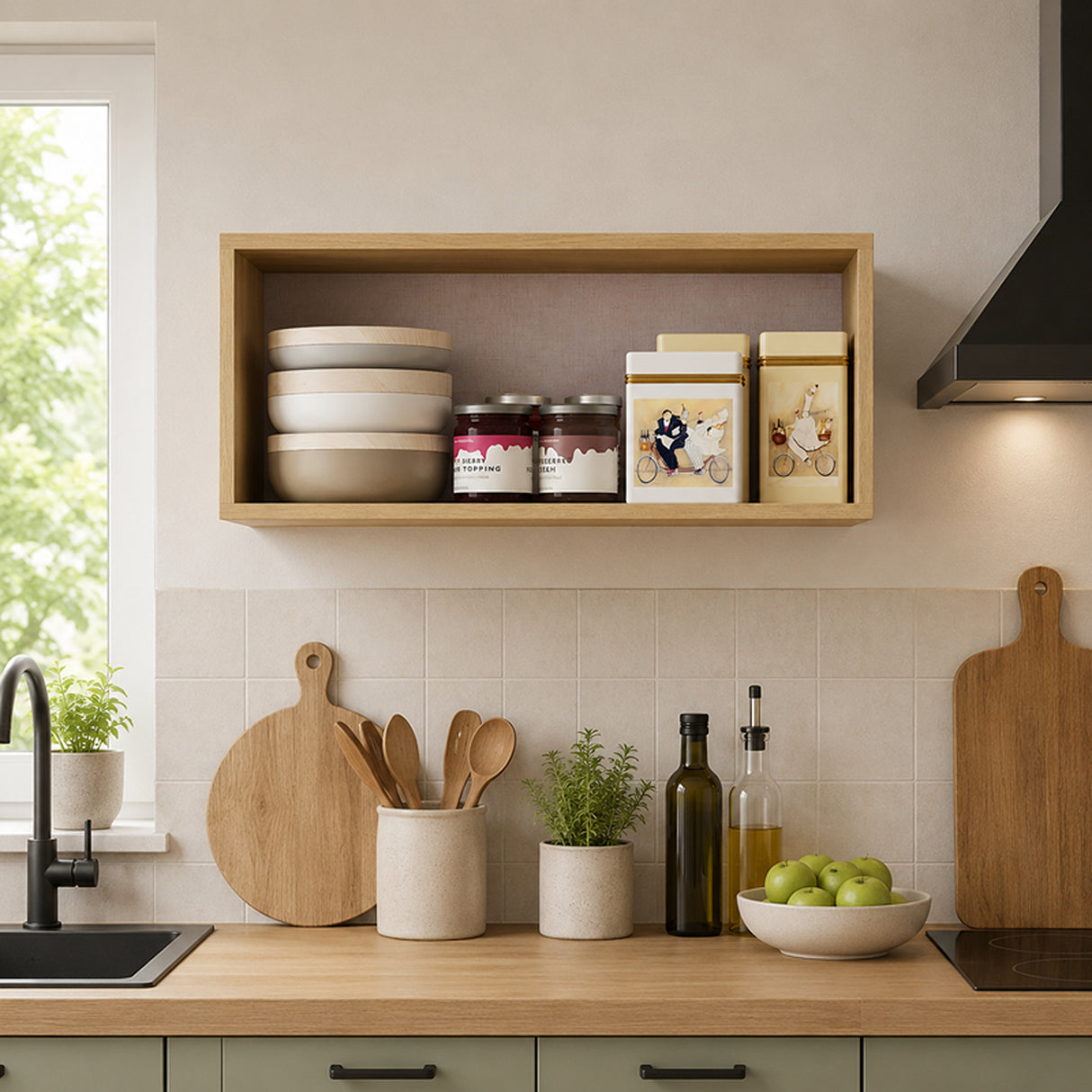 Mueble Superior de Cocina Barpu Almendra 80x31.5cm con Un Entrepaño y con Un Puerta
