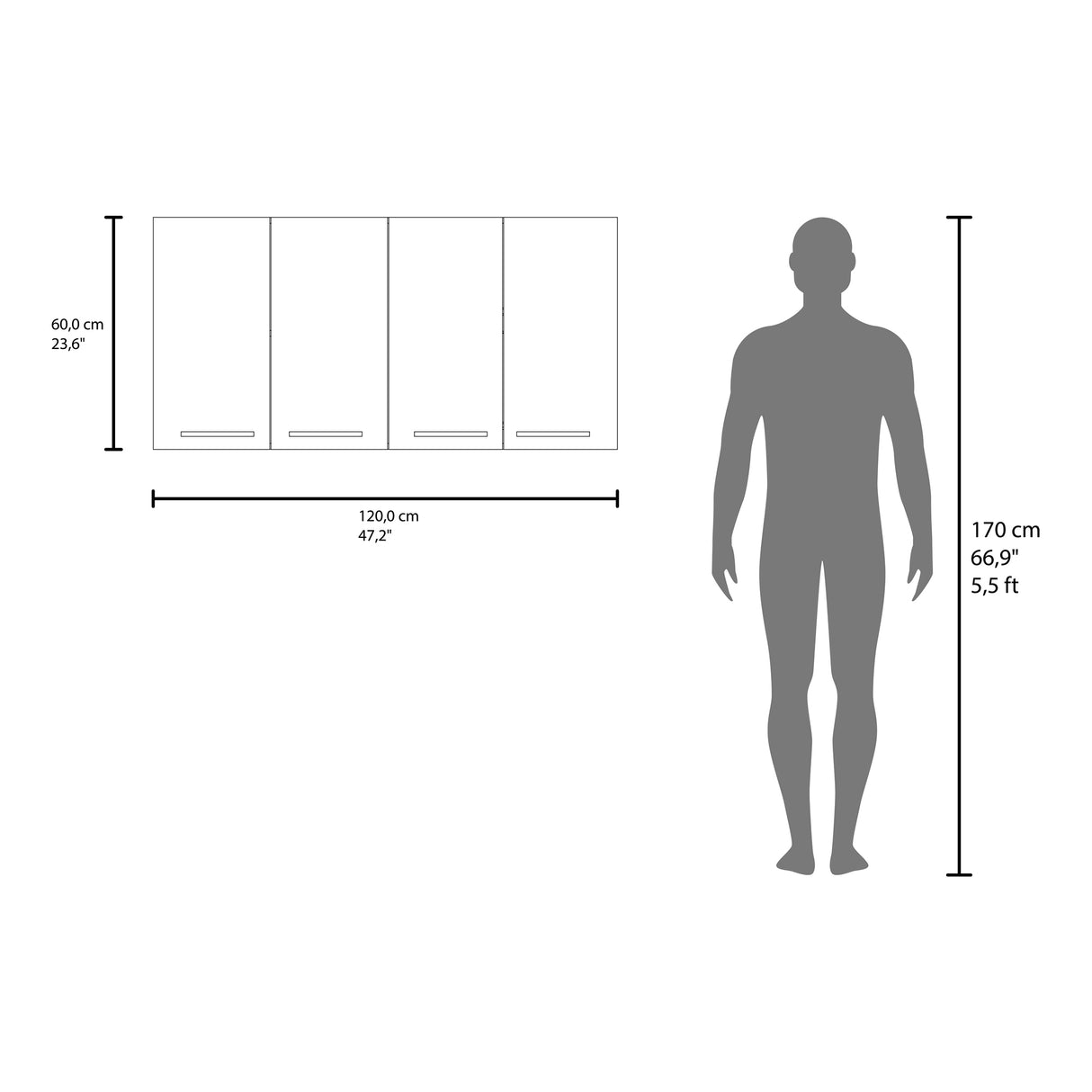 Mueble Superior de Cocina Superior Nogal 120x60cm con Un Entrepaño y con Cuatro Puertas