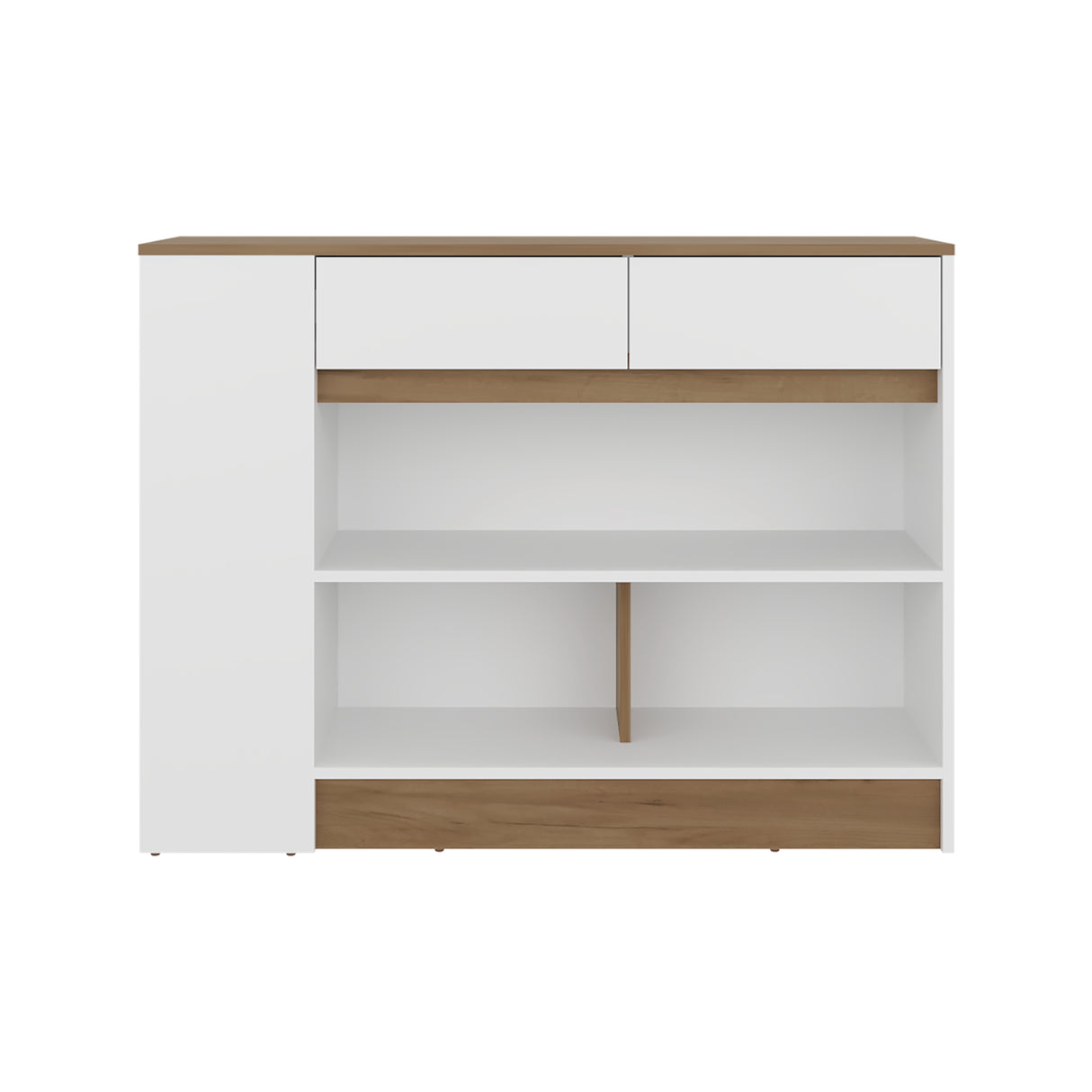 Mueble Auxiliar de Cocina Lynton Fresno y Blanco 110x82.6cm con Un Entrepaño y Tres Compartimientos