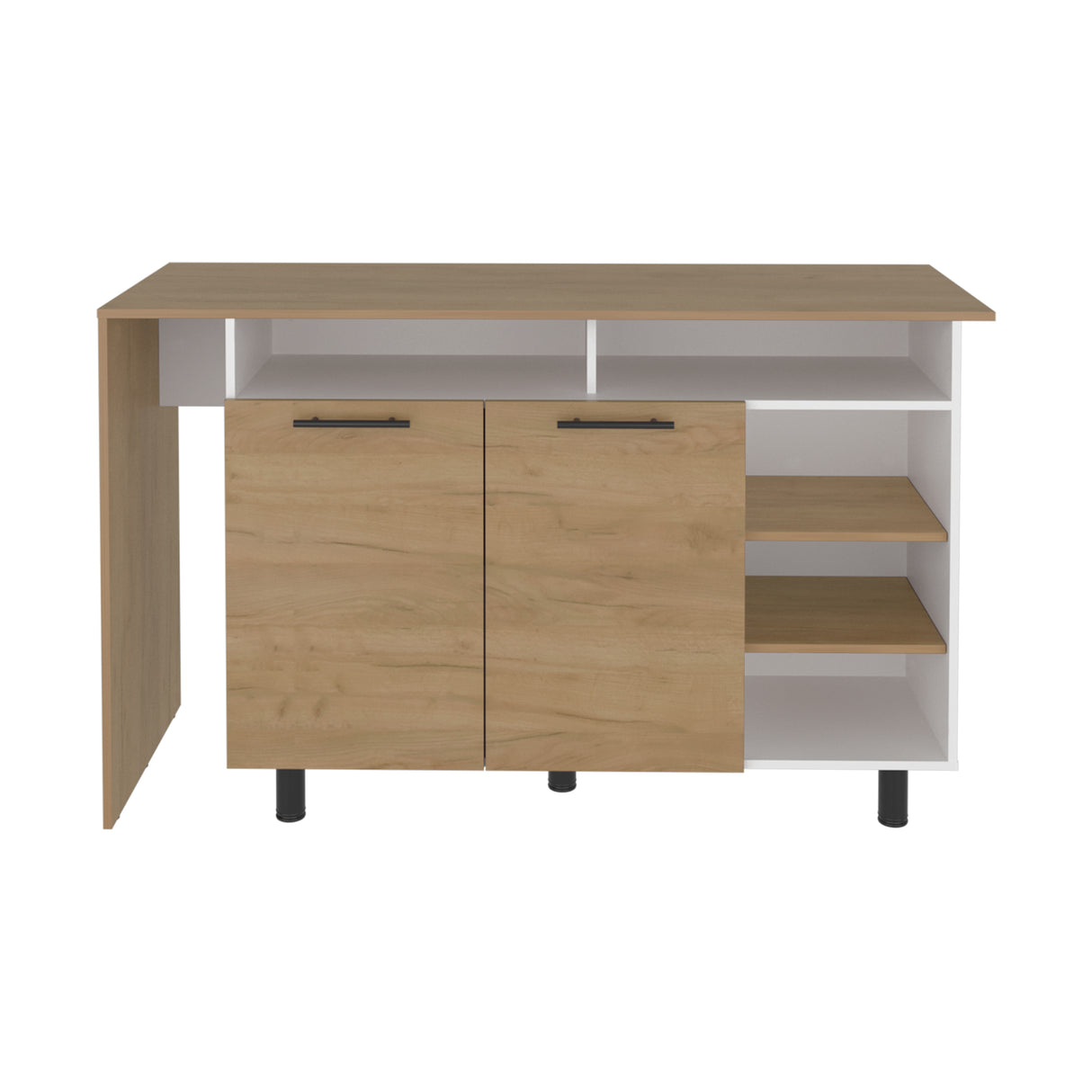Mueble Auxiliar de Cocina Corcega Fresno y Blanco 150x89.5cm con Tres Entrepaños y Cinco Compartimientos