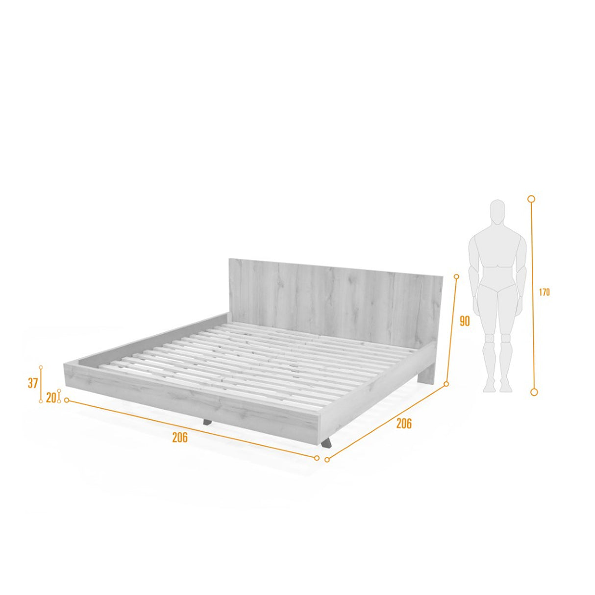 Cama Libia Duna y Matiz Wengue 206x90cm para Colchón King 200 X 200 Cm con Cabecero