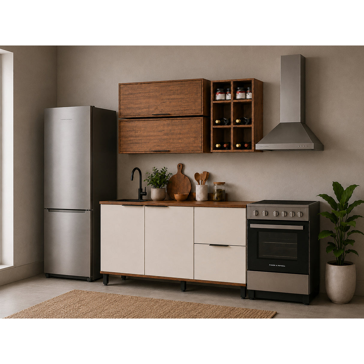 Cocina Tahiti Natural y Blanco Apagado 80x37cm con Cuatro Puertas sin Mesón y Sin Estufa