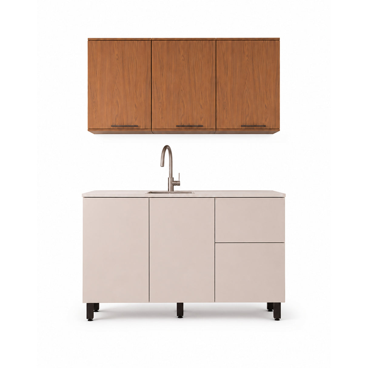 Cocina Dominica Natural y Blanco Apagado 120x145.5cm con Cinco Puertas sin Mesón y Sin Estufa