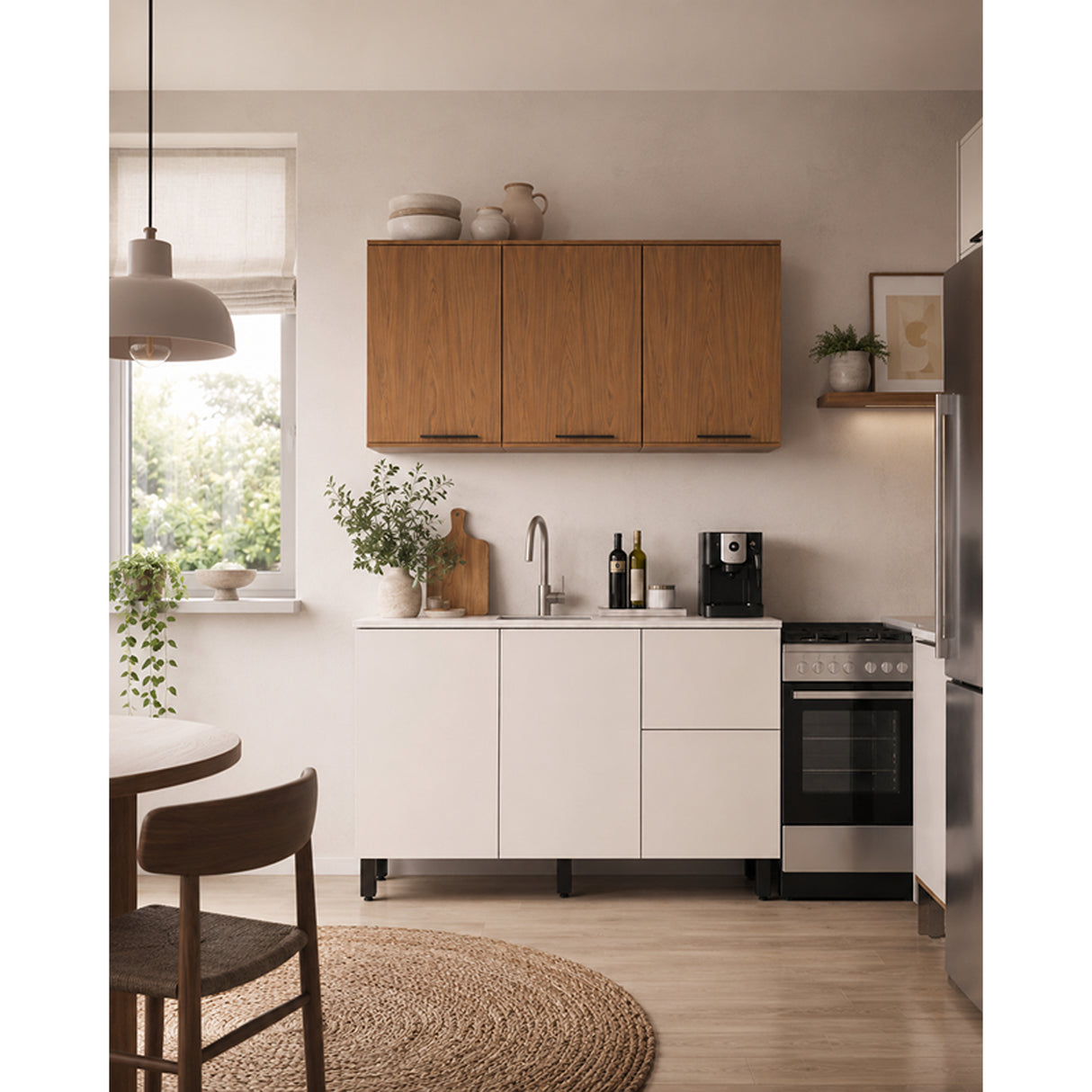 Cocina Dominica Natural y Blanco Apagado 120x145.5cm con Cinco Puertas sin Mesón y Sin Estufa