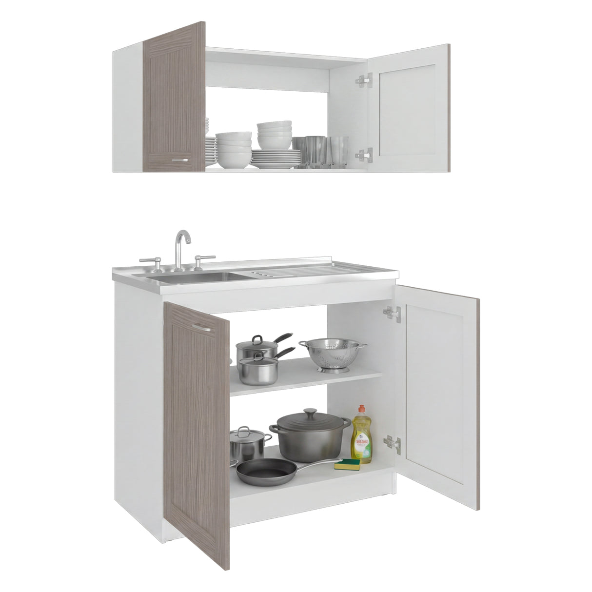 Cocina Zurich Blanco y Positano 100x49cm con Mesón de Acero Inoxidable y sin Estufa