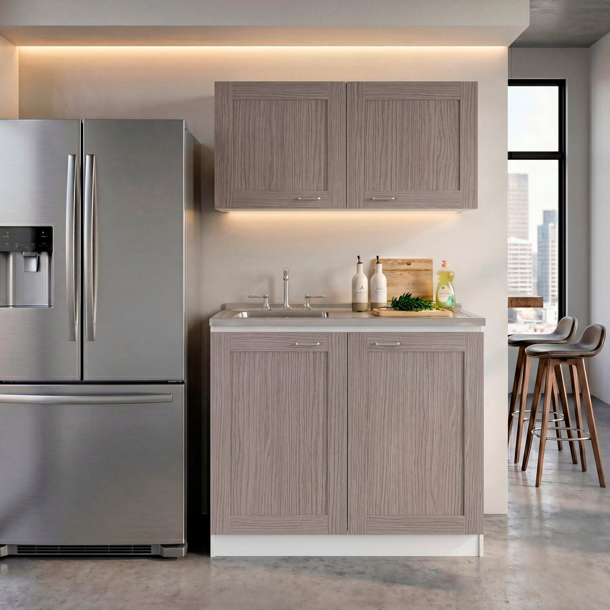 Cocina Zurich Blanco y Positano 100x49cm con Mesón de Acero Inoxidable y sin Estufa