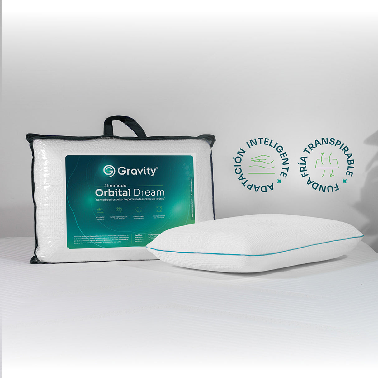 Combo Colchón Enrollado Gravity E18 Blanco Doble 140 X 190 Cm Ortopedico Firmeza Firme con Dos Almohadas Orbital Dream y Un Protector de Colchón