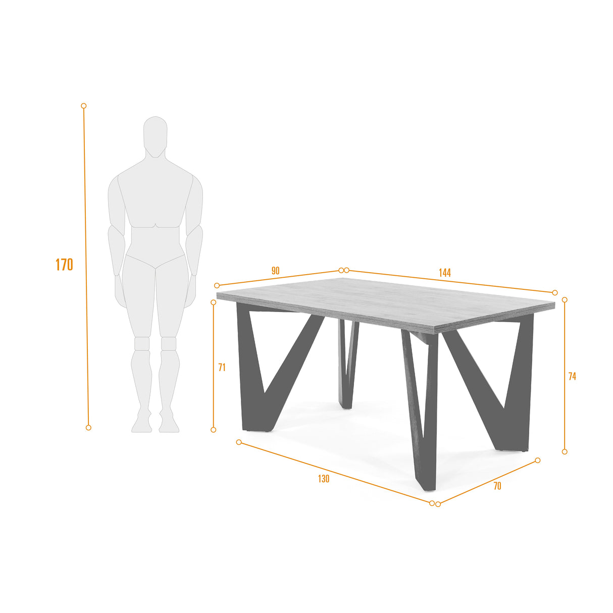 Mesa de Comedor Brixton Mácula y Matiz Negro 144x74cm