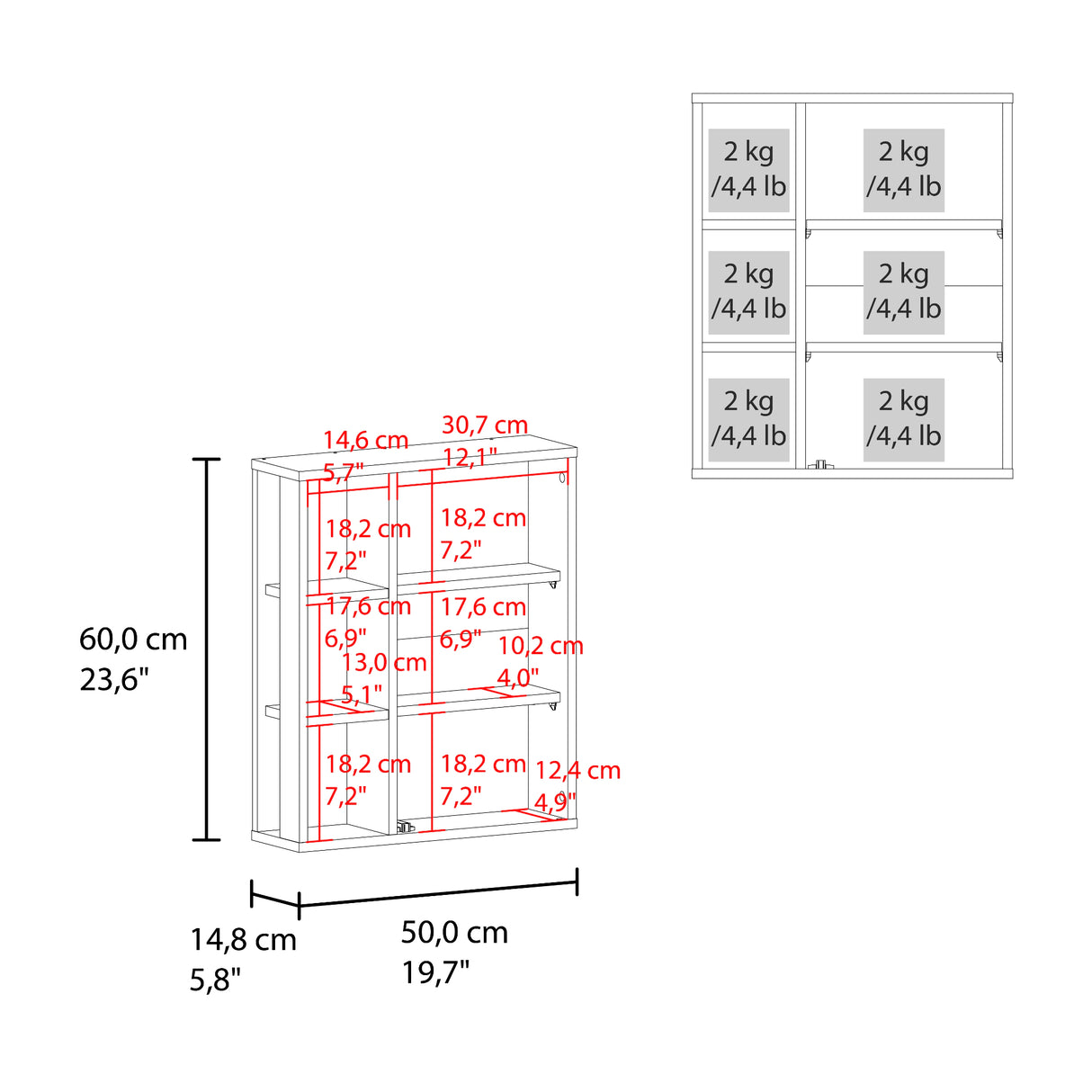 Gabinete de Baño Berkel Fresno Europeo 50x60cm con Una Puerta Cuatro Entrepaños y con Espejo