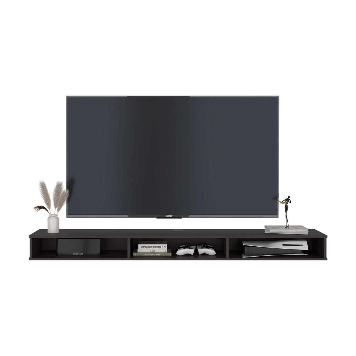 Rack de TV Luft Nogal 180x15cm para TV Hasta 75" Pulgadas y con Tres Compartimientos
