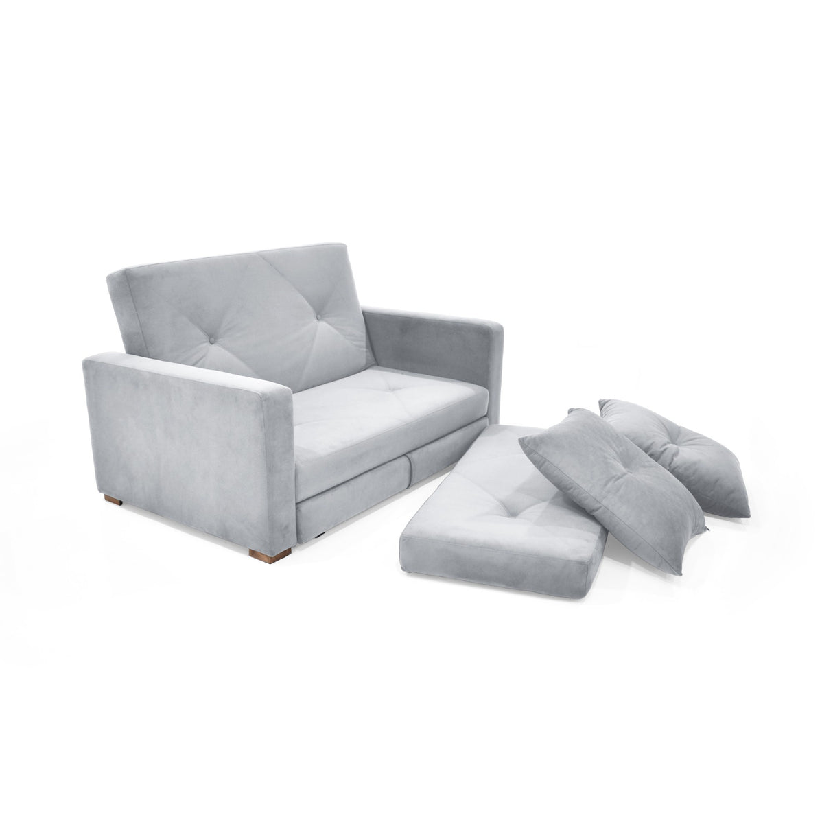 Sofacama Torino Plata y Matiz Caoba 147x87cm de Dos Puestos Reclinable y con Apoya Brazos