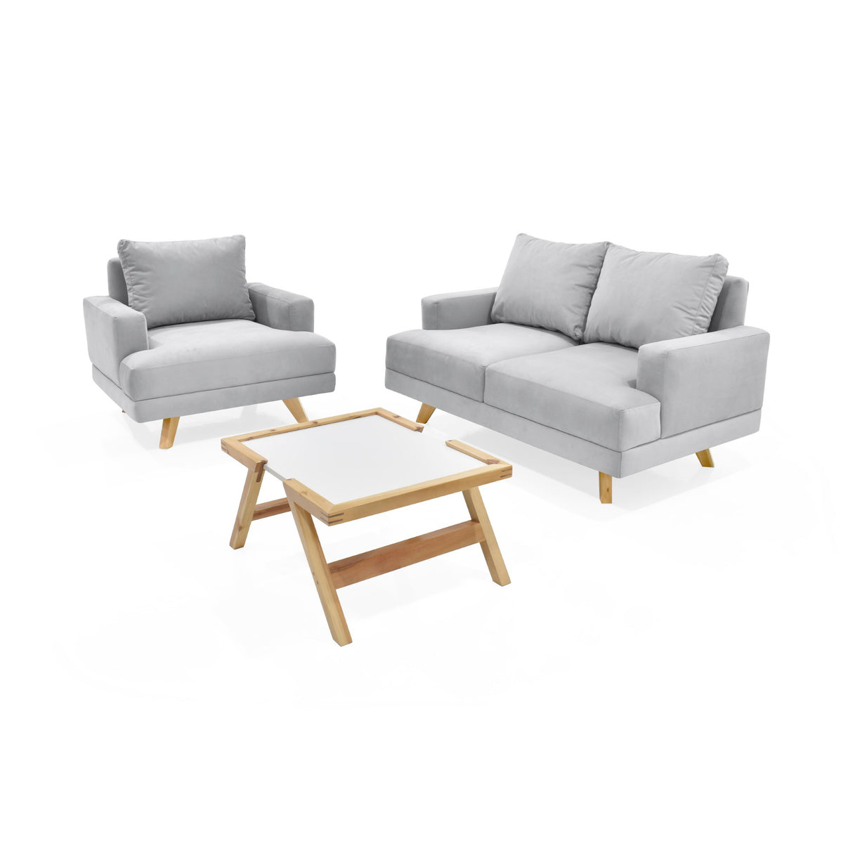 Sala Lisboa Plata y Matiz Natural 137x84cm de Tres Puestos y con Apoya Brazos