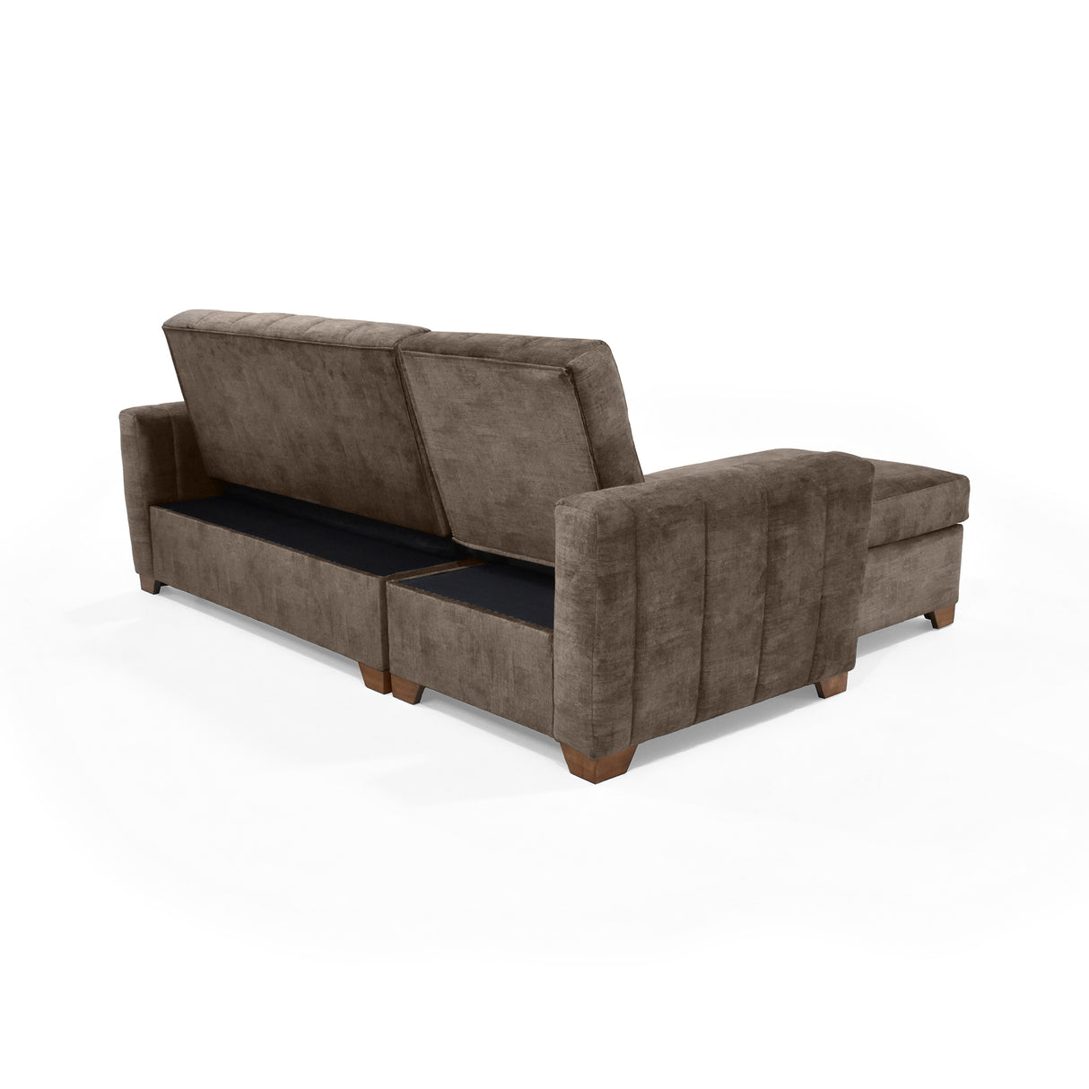 Sofá Cama en L Derecho Apolo Taupe y Matiz Caoba 220x92cm de Tres Puestos Reclinable con Almacenamiento y con Apoya Brazos