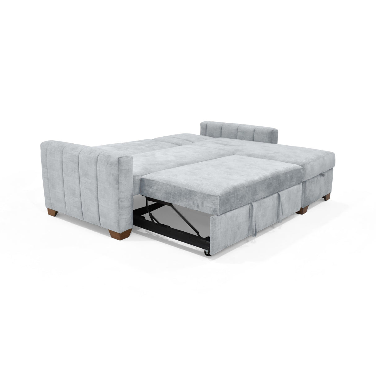 Sofá Cama en L Izquierdo Apolo Plata y Matiz Caoba 220x92cm de Tres Puestos Reclinable con Almacenamiento y con Apoya Brazos