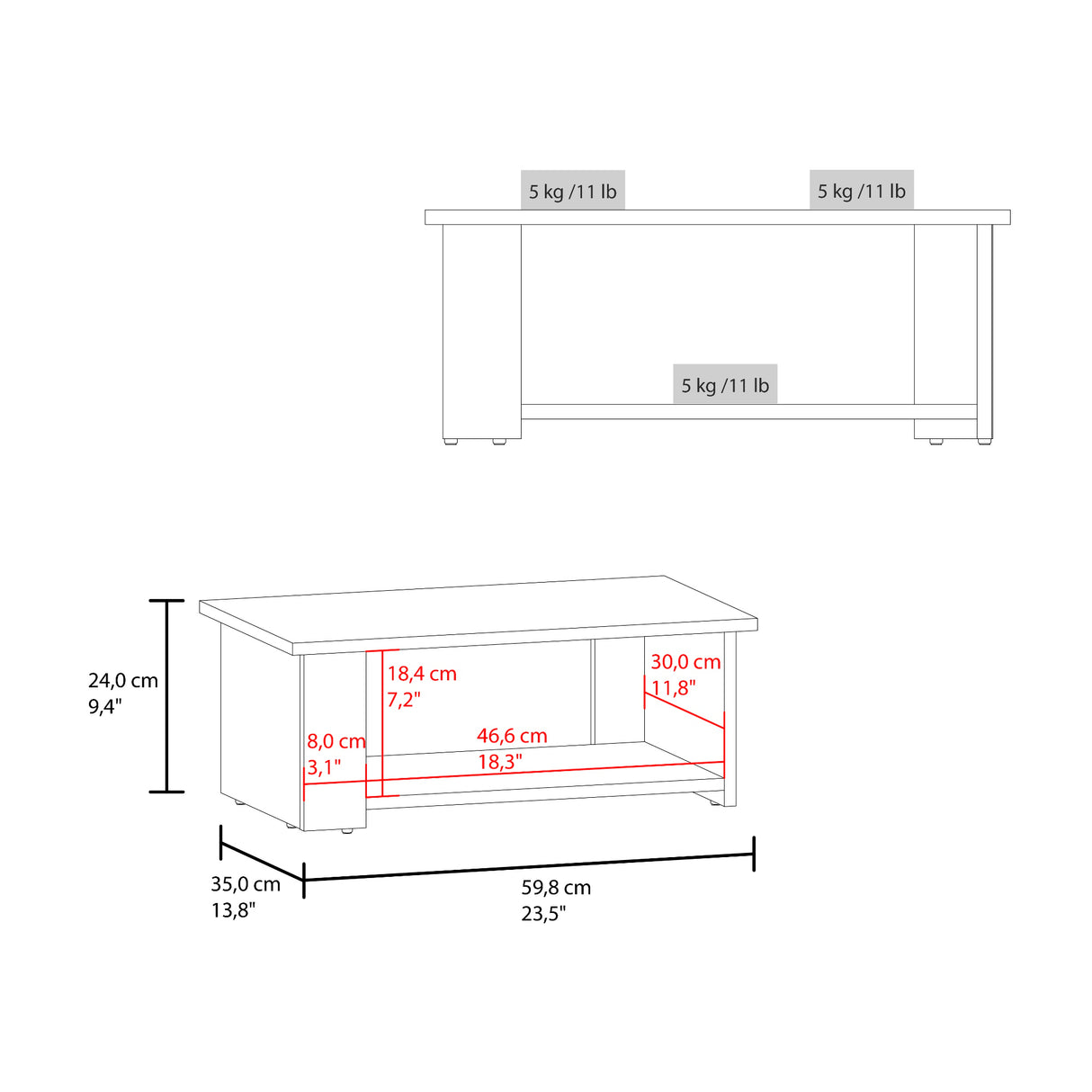 Mesa de Centro Dago Nogal 59.8x24cm Rectangular con Compartimiento