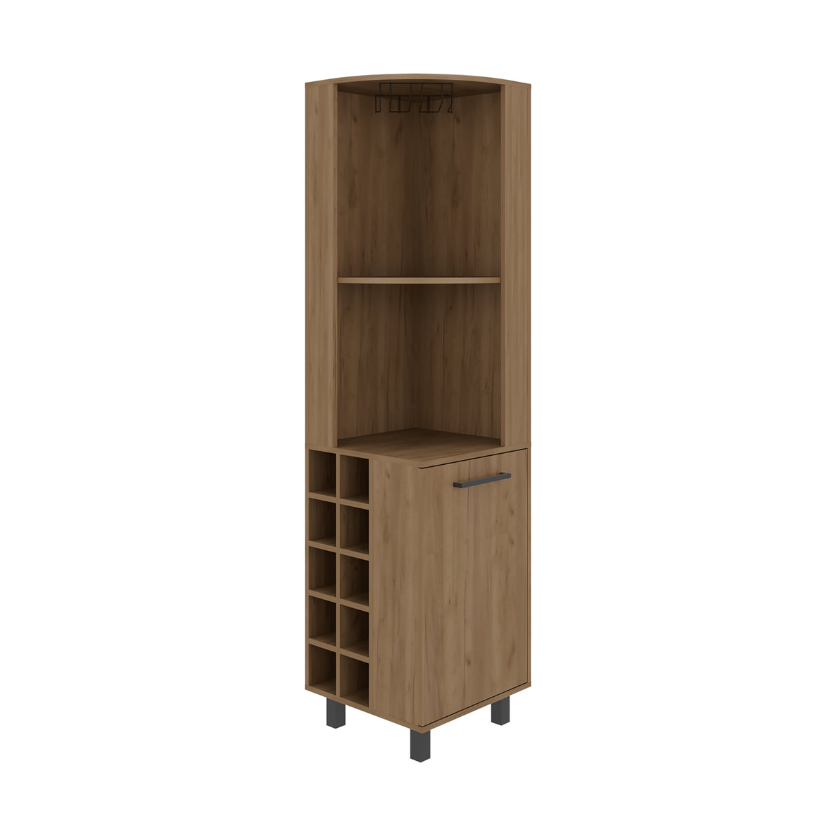 Bar Esquinero Kaia Fresno 45x180cm con Doce Compartimientos y con Diez Portabotellas
