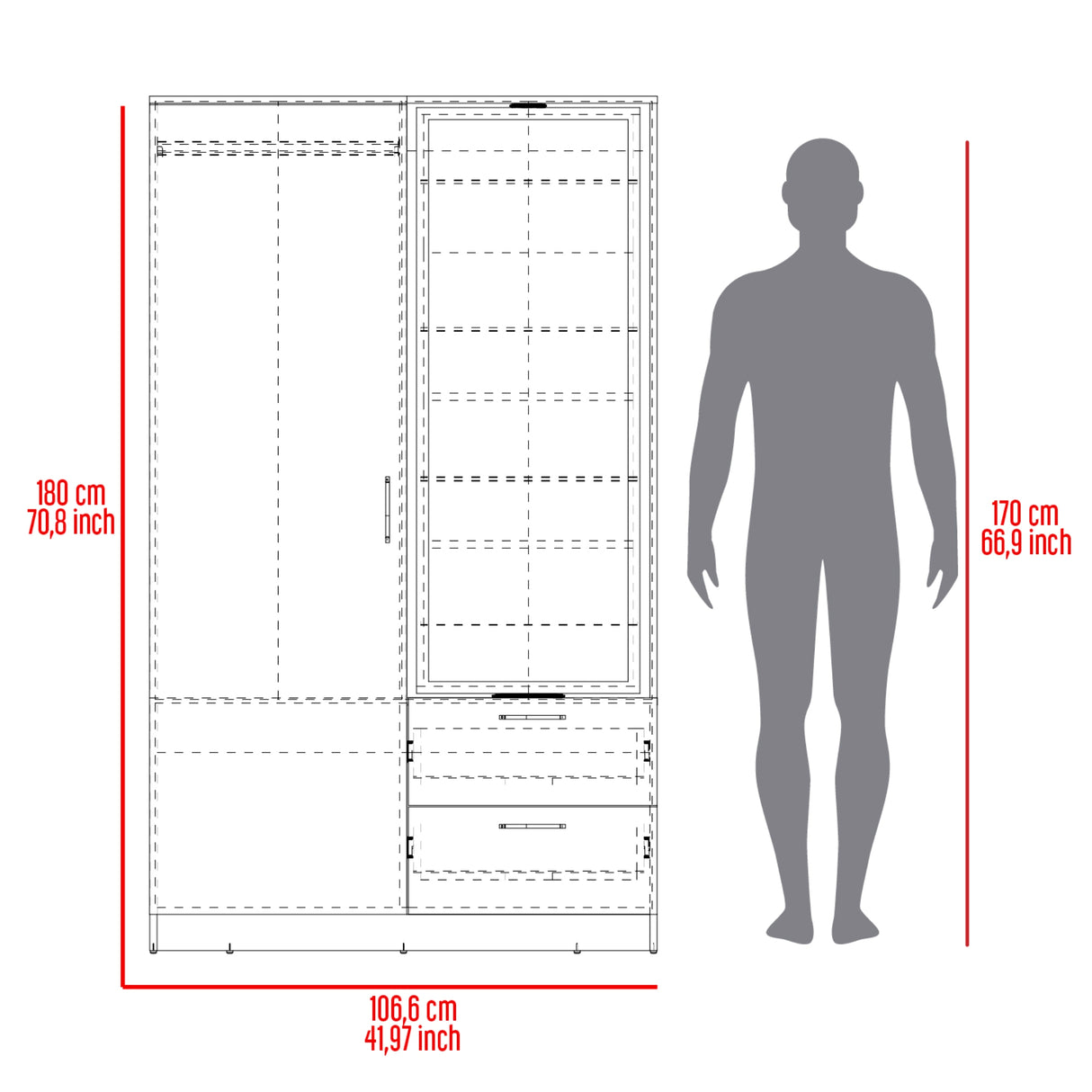 Closet Seville Milan y Plomo 106.6x180cm con Una Puerta y con Espejo