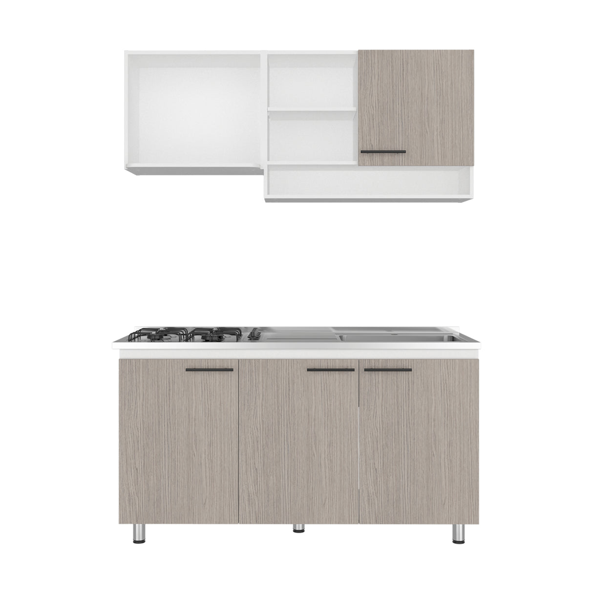Cocina Orquidea Blanco Positano 150x210cm con Mesón de Acero Inoxidable Lado Derecho y sin Estufa