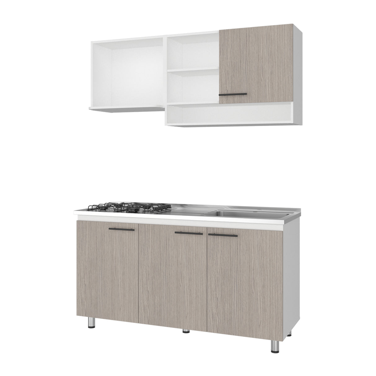 Cocina Orquidea Blanco Positano 150x210cm con Mesón de Acero Inoxidable Lado Derecho y sin Estufa