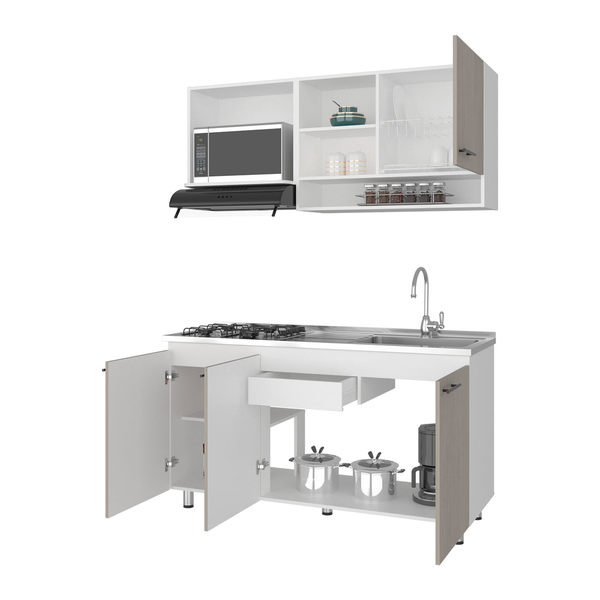 Cocina Orquidea Blanco Positano 150x210cm con Mesón de Acero Inoxidable Lado Derecho y sin Estufa