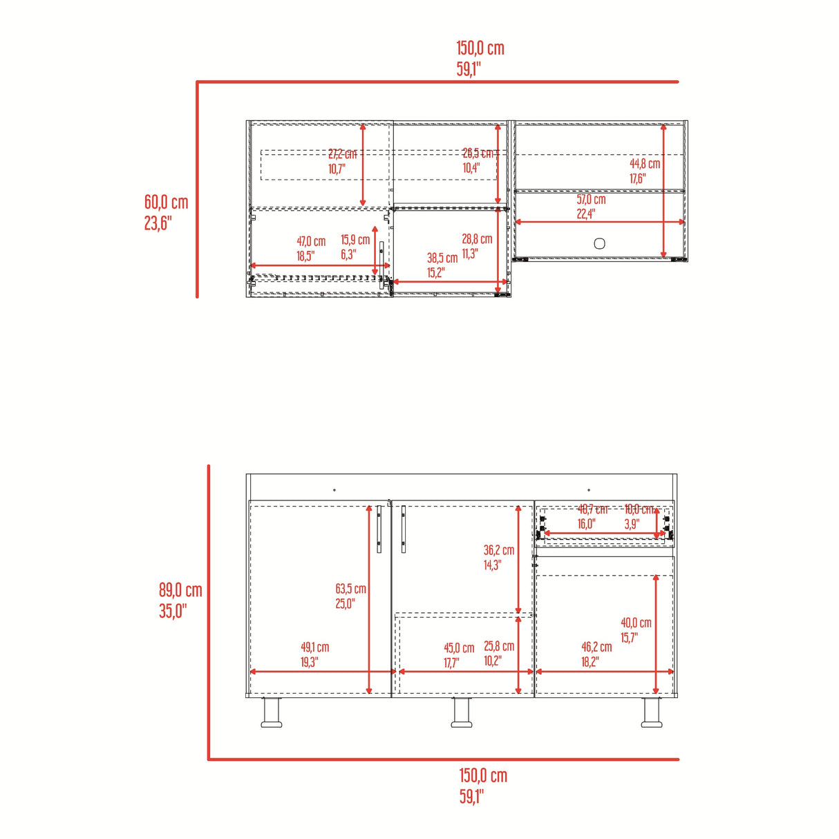 Cocina Ladson Blanco Positano 150x210cm para Mesón Izquierdo sin Mesón y sin Estufa