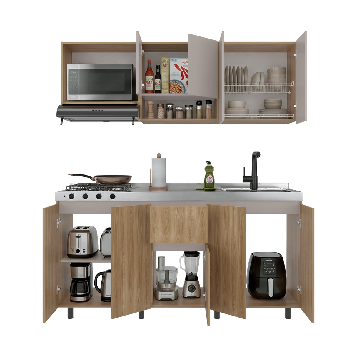 Cocina Frank Fresno Europeo y Capri 180x200cm para Mesón Derecho sin Mesón y sin Estufa