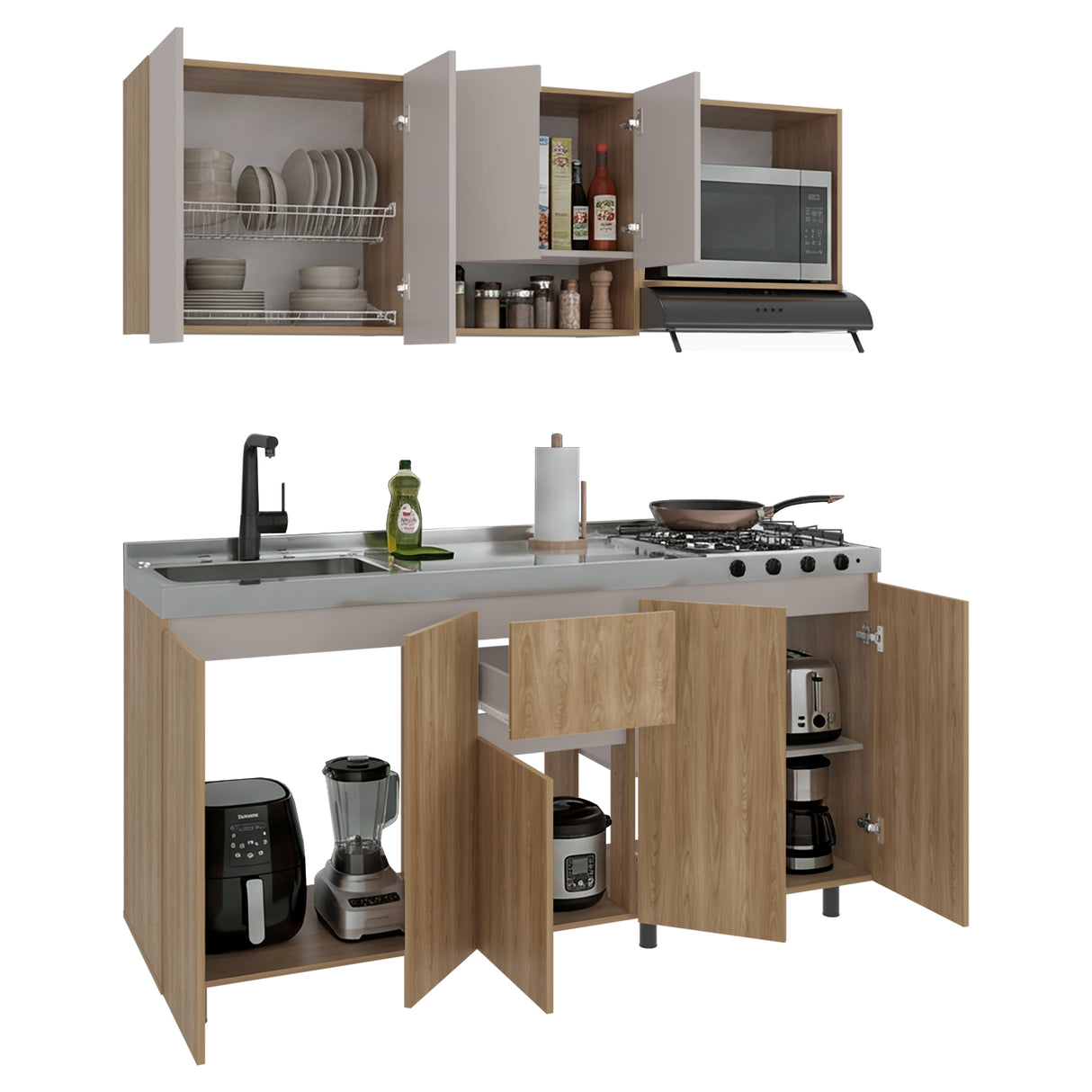 Cocina Frank Fresno Europeo y Capri 180x200cm para Mesón Izquierdo sin Mesón y sin Estufa