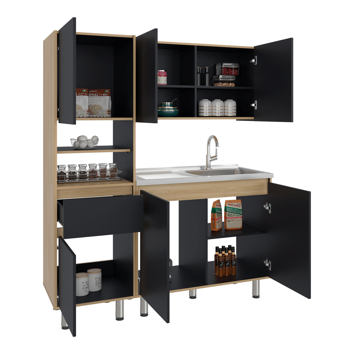 Cocina Dali Fresno y Wengue 150.2x180.5cm para Mesón Derecho sin Mesón y sin Estufa
