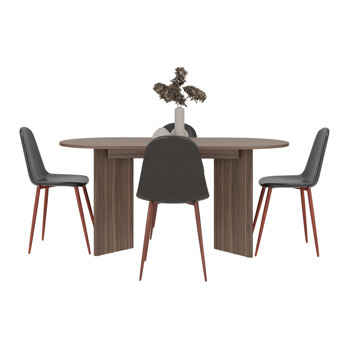 Mesa de Comedor Ted Avellana 156x74.6cm Ovalado de Doble Pedestal Cuatro Puestos sin Sillas