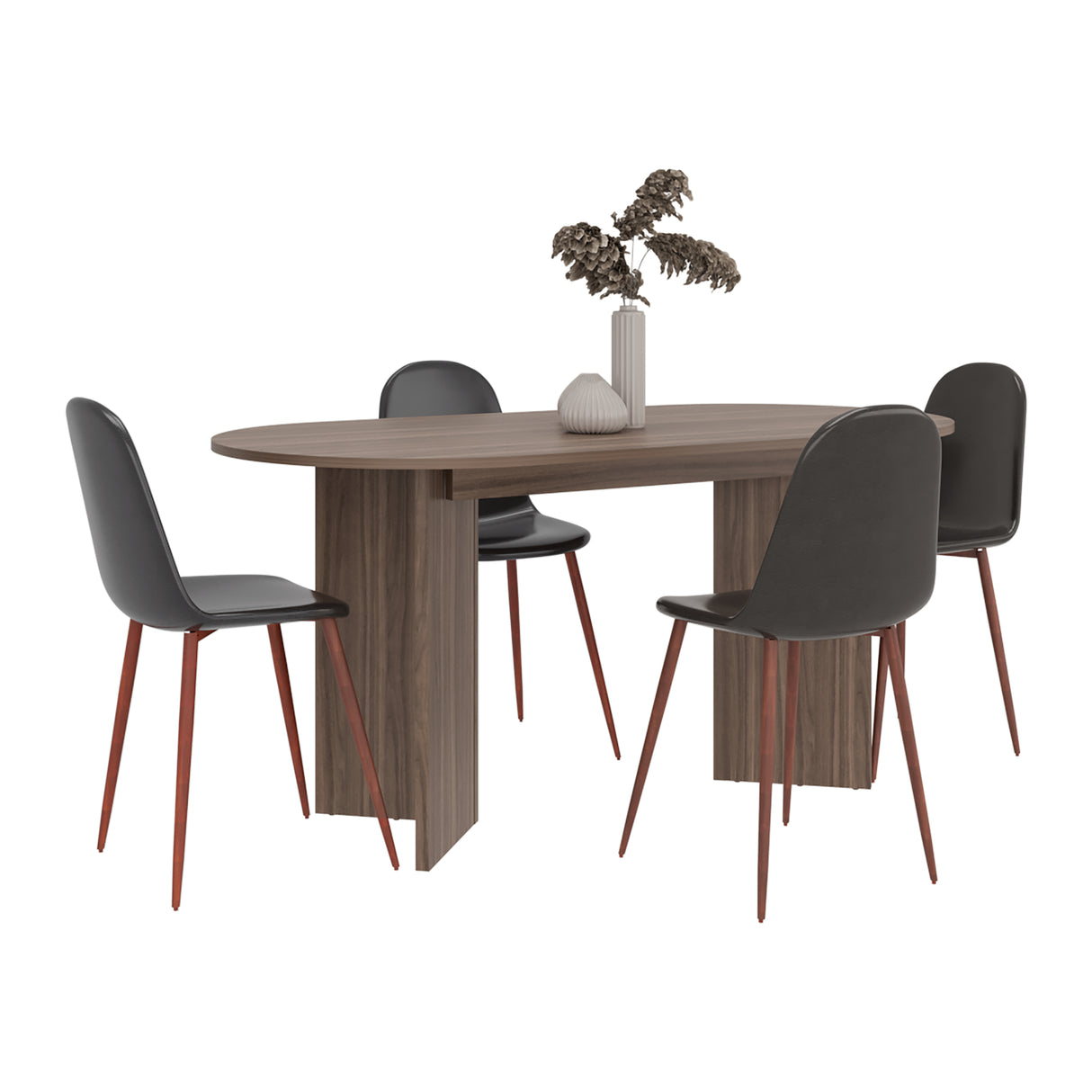 Mesa de Comedor Ted Avellana 156x74.6cm Ovalado de Doble Pedestal Cuatro Puestos sin Sillas