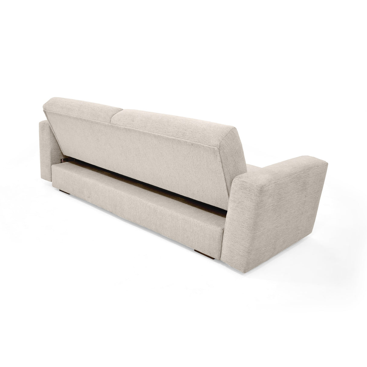 Sofacama Boston Beige y Matiz Wengue 225x80cm de Tres Puestos Reclinable con Apoya Brazos