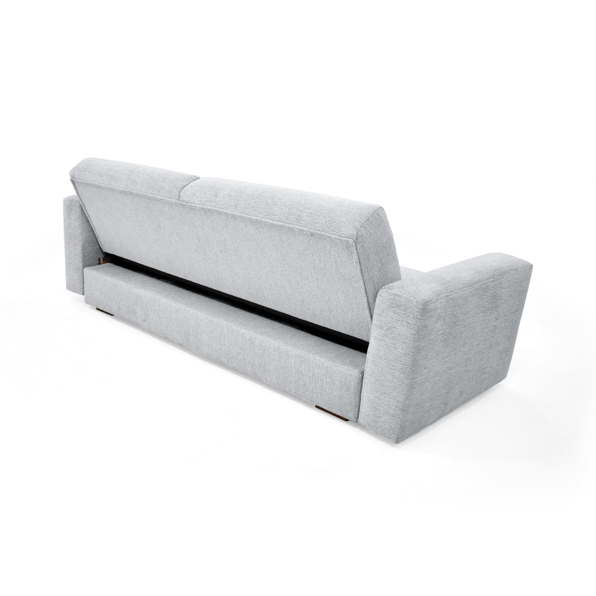 Sofacama Boston Plata y Matiz Wengue 225x80cm de Tres Puestos Reclinable con Apoya Brazos