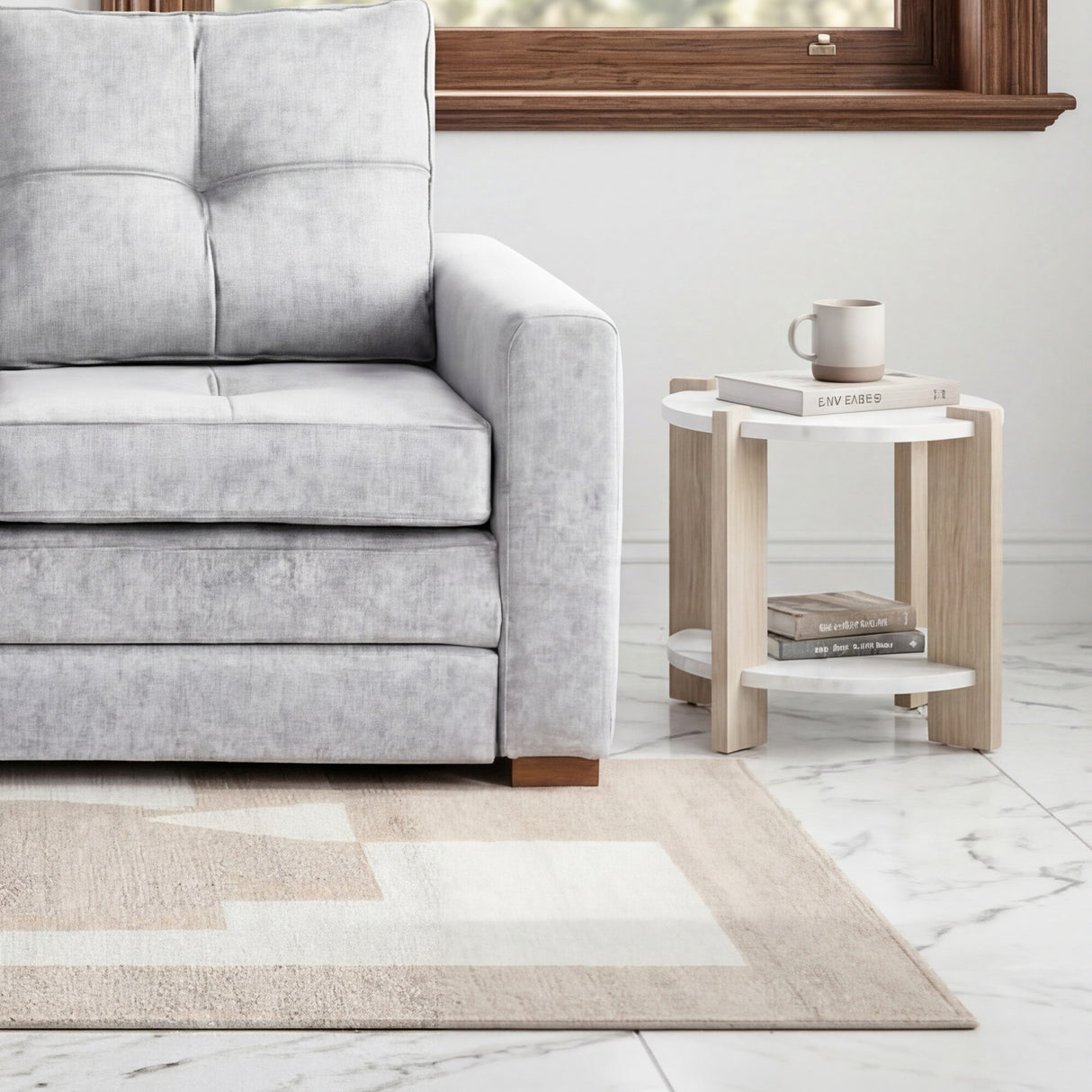 Mesa Auxiliar Kobe Blanco y Oasis 40x40cm Circular con Patas