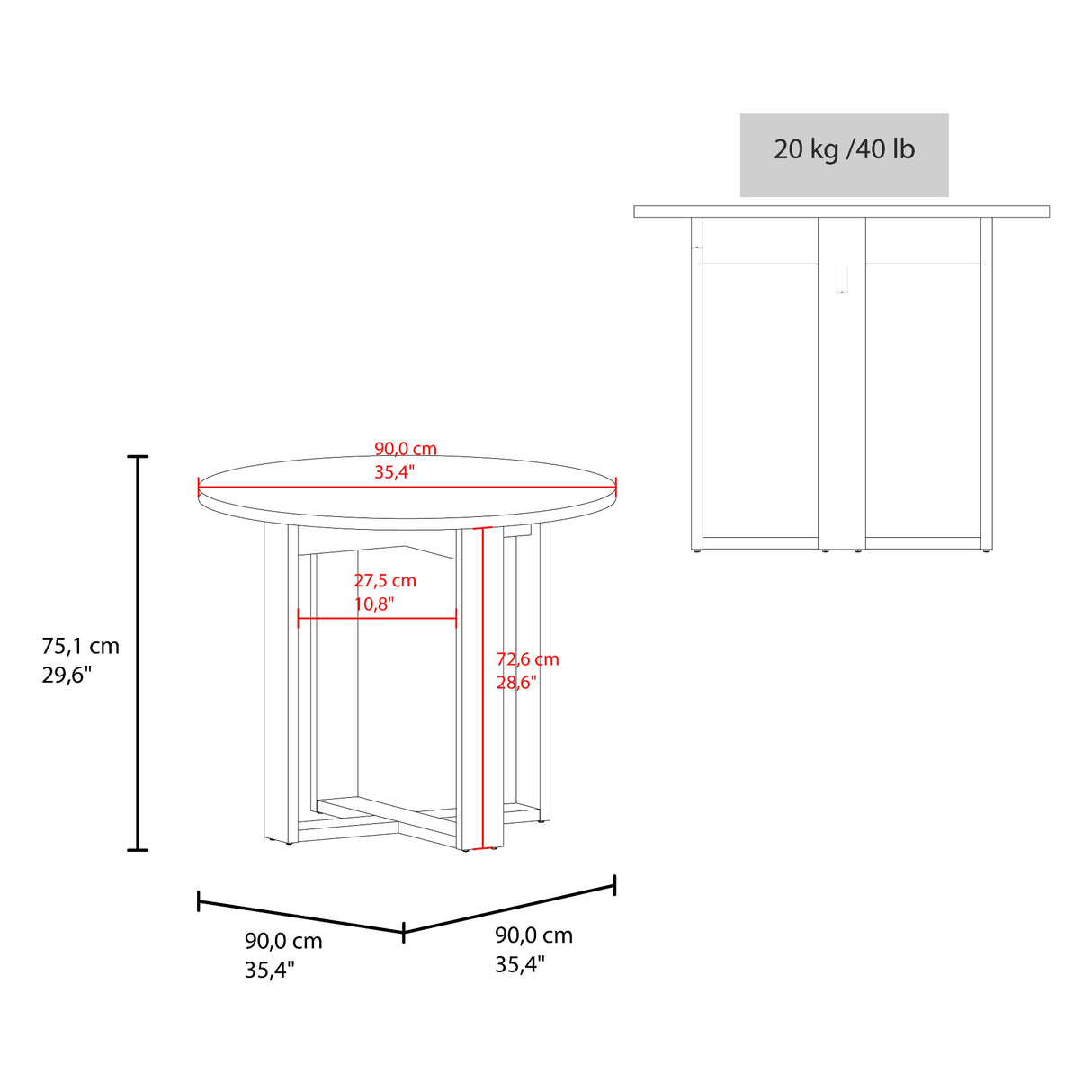 Mesa de Comedor Lily Fresno 105x75.1cm Circular de Cuatro Puestos sin Sillas