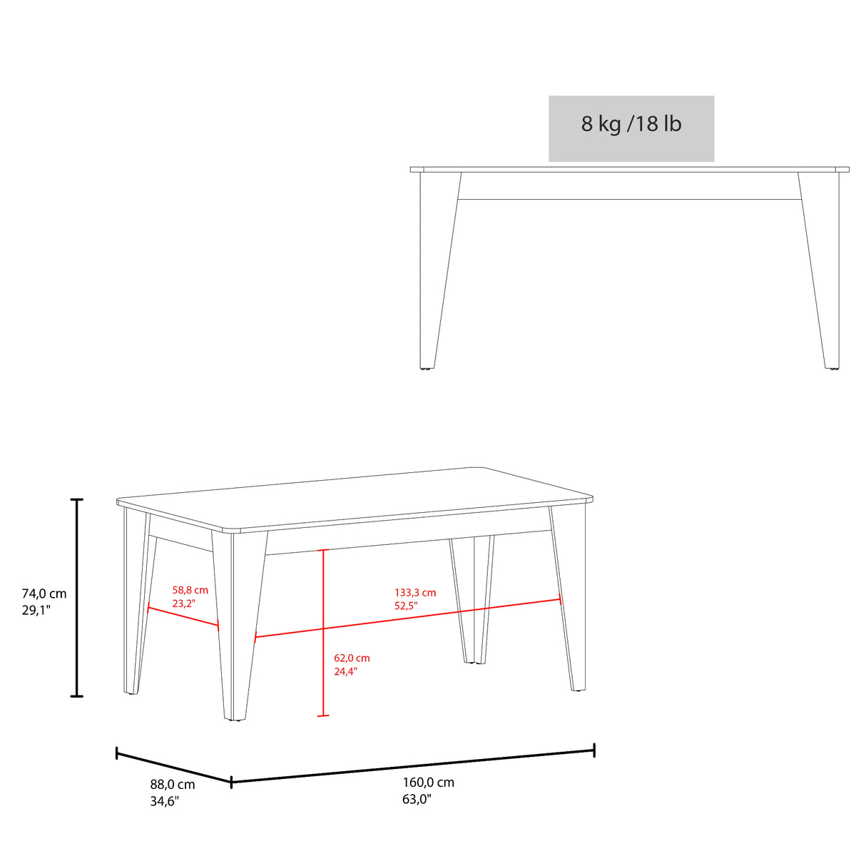 Mesa de Comedor Torino Wengue 160x74cm Rectangular de Cuatro Puestos sin Sillas