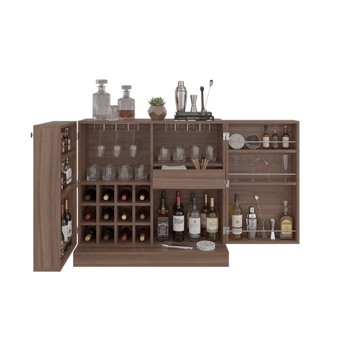 Bar Sintra Avellana 102x94.8cm con Un Cajón y con Doce Portabotellas