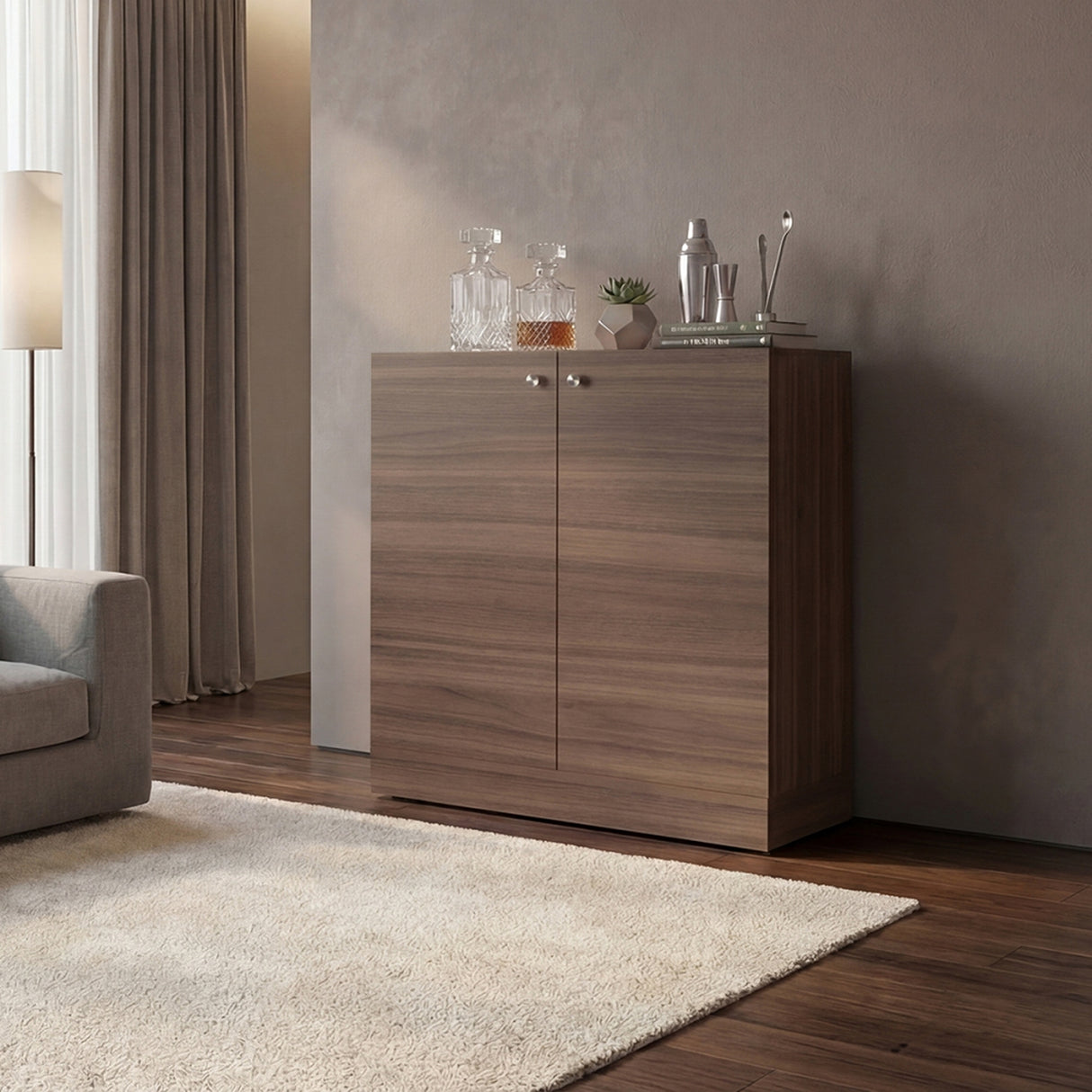 Bar Sintra Avellana 102x94.8cm con Un Cajón y con Doce Portabotellas