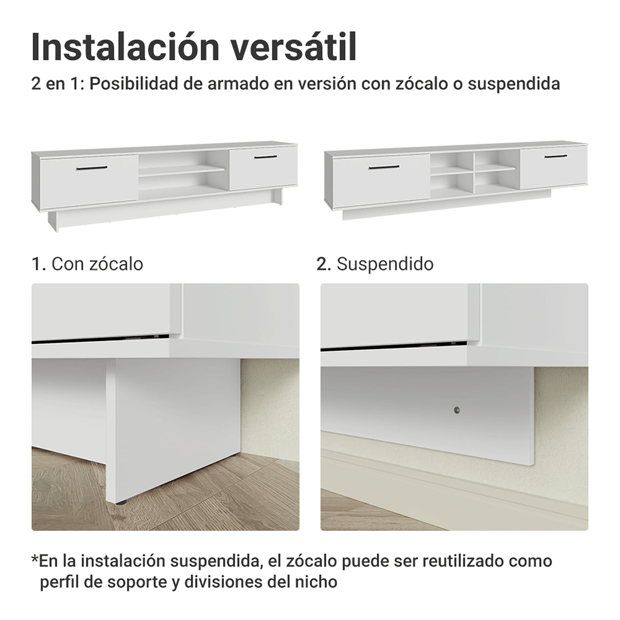 Rack de TV Agata Blanco 218x52cm para TV Hasta 80 Pulgadas Flotante con Cinco Cajones
