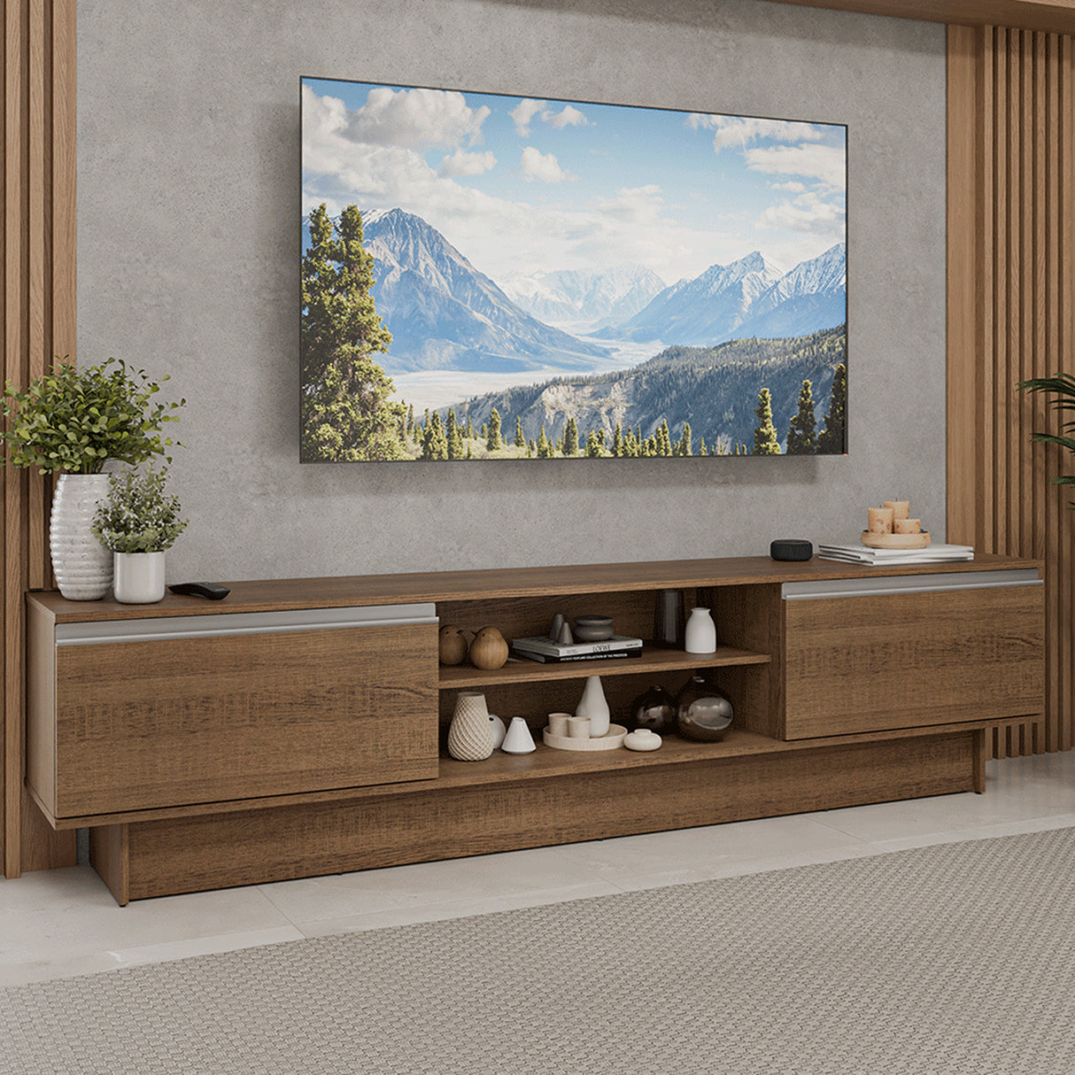 Rack de TV Glamy Marrón 218x52cm para TV Hasta 80 Pulgadas con Cinco Cajones