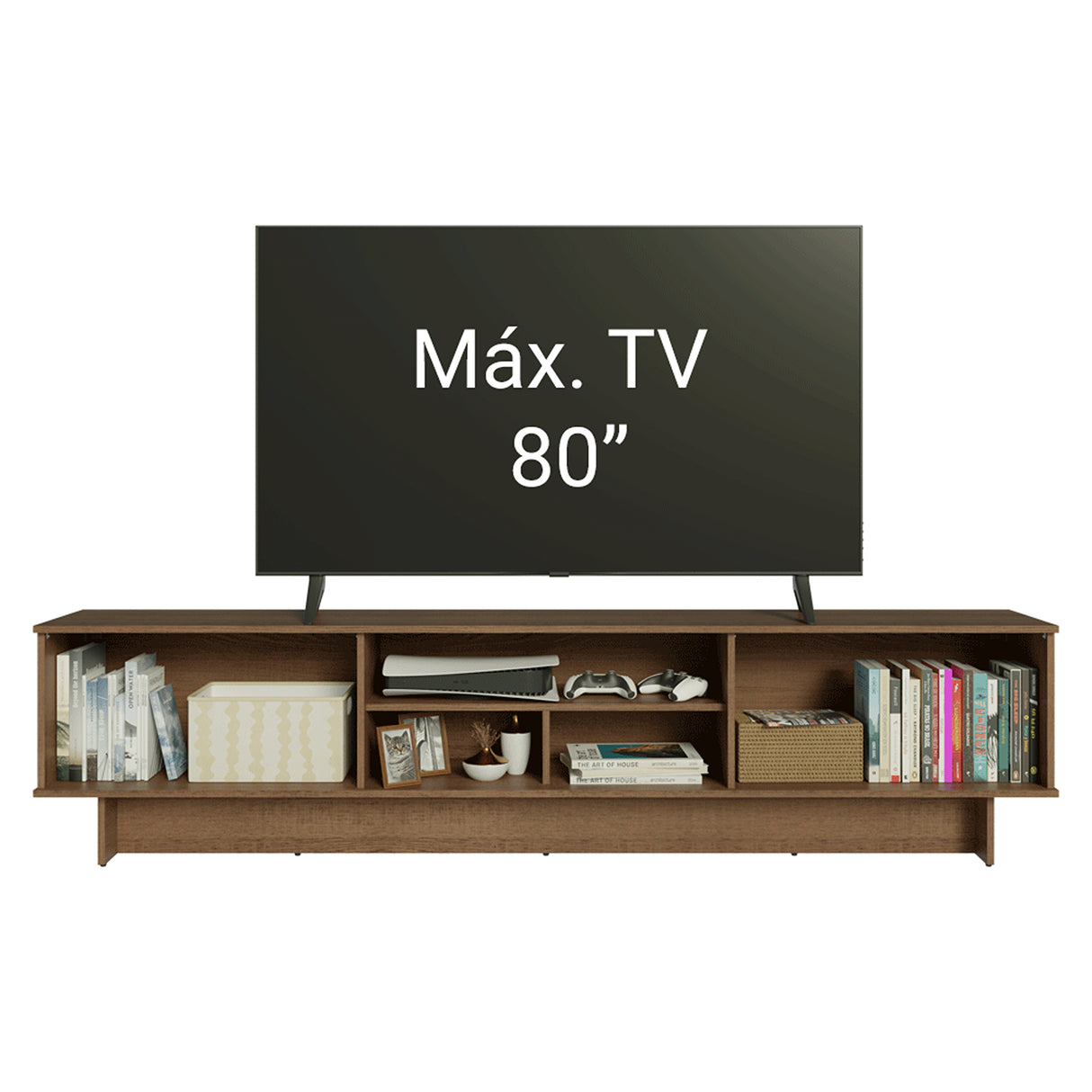 Rack de TV Agata Marrón y Blanco 218x52cm para TV Hasta 80 Pulgadas con Cinco Cajones