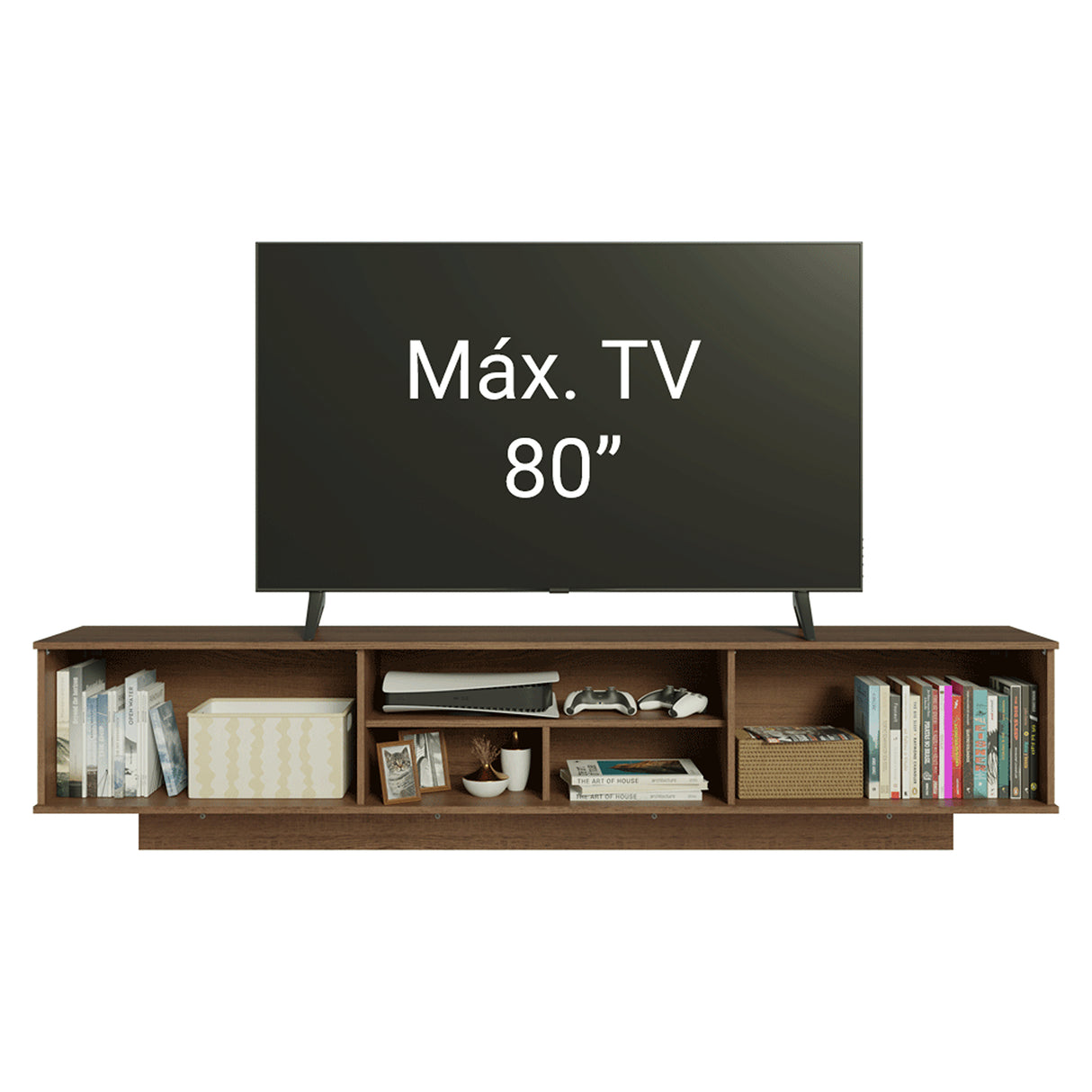 Rack de TV Glamy Marrón y Blanco 218x52cm para TV Hasta 80 Pulgadas Flotante con Cinco Cajones