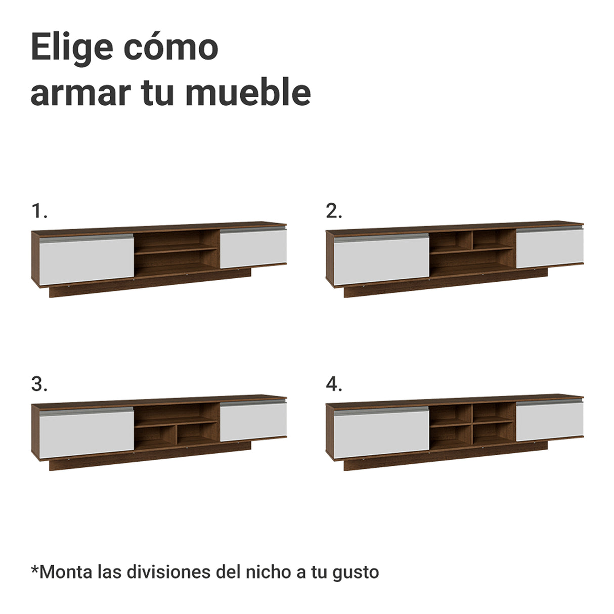 Rack de TV Glamy Marrón y Blanco 218x52cm para TV Hasta 80 Pulgadas Flotante con Cinco Cajones